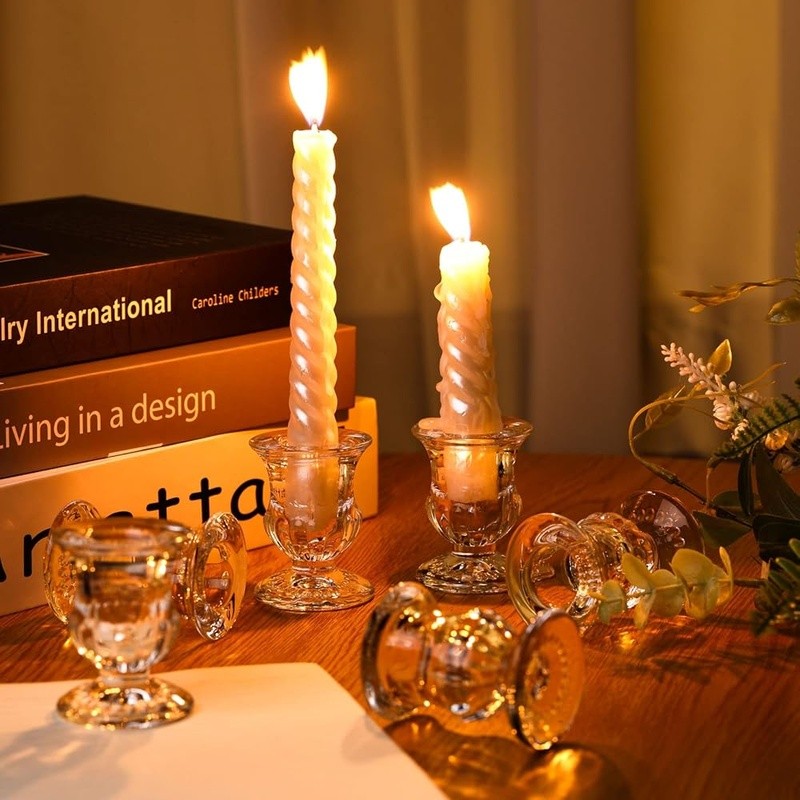 48 Pack Glass Taper Candle Holders Bulk Elegant Clear Candle Sticks Home Decor