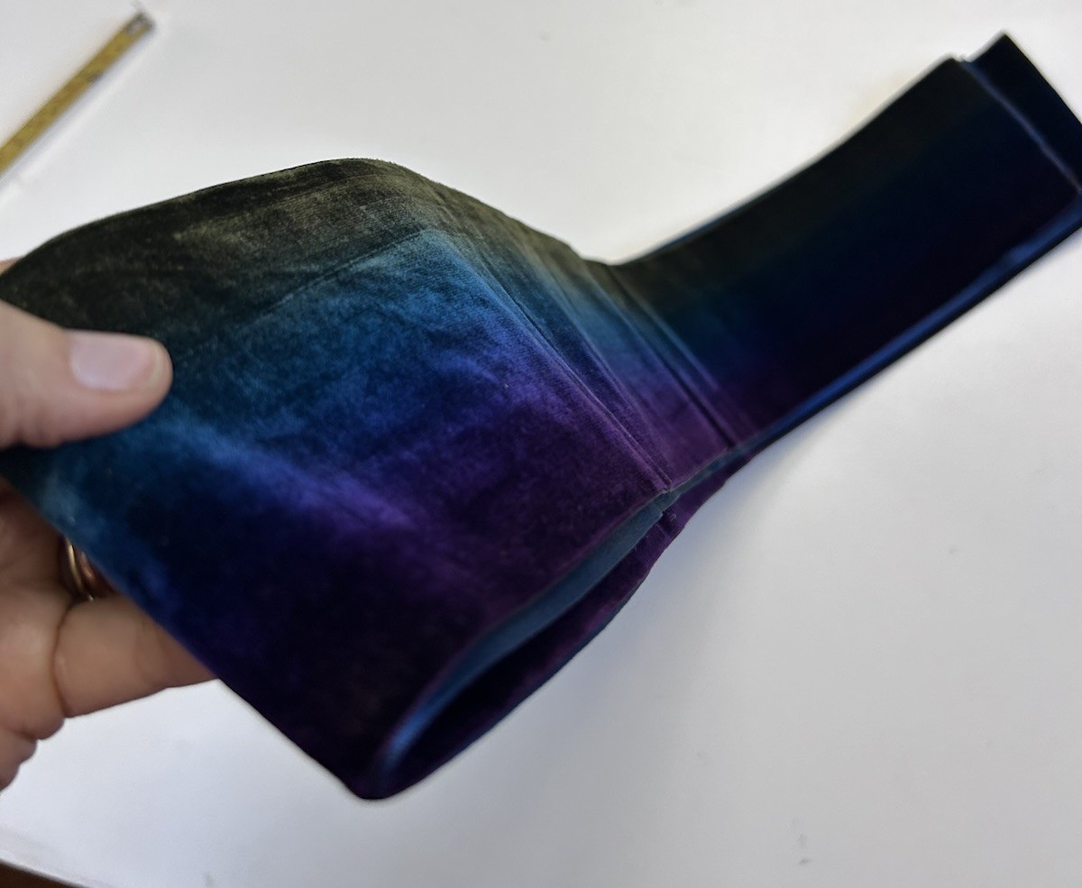 Antique Victorian Silk Velvet Trim Ribbon 2.5 Yards Ombré Colorful Blue 19th