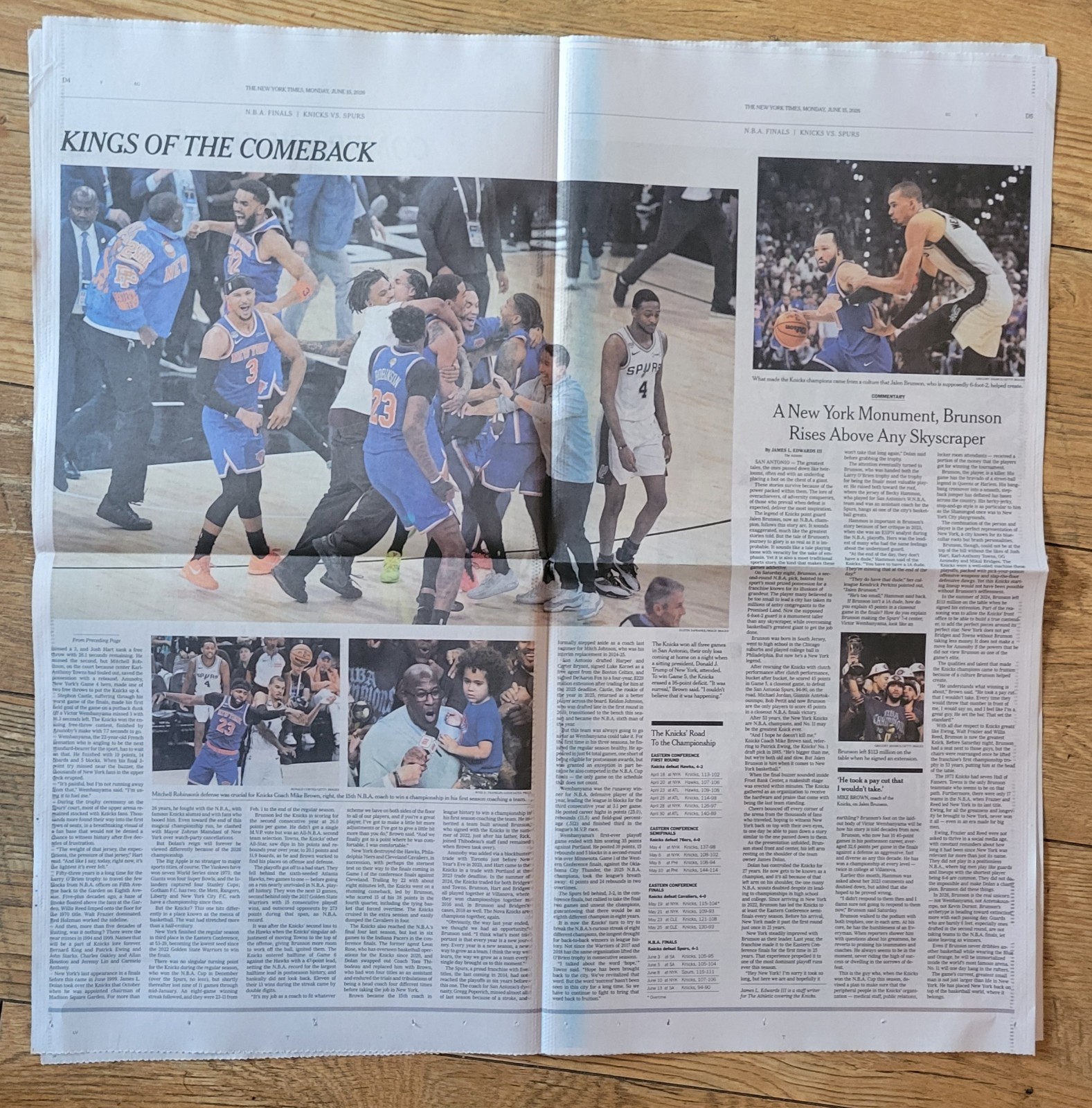 The New York Times Newspaper June 15, 2026 KNICKS WIN GAME 5 NBA FINALS CHAMPION