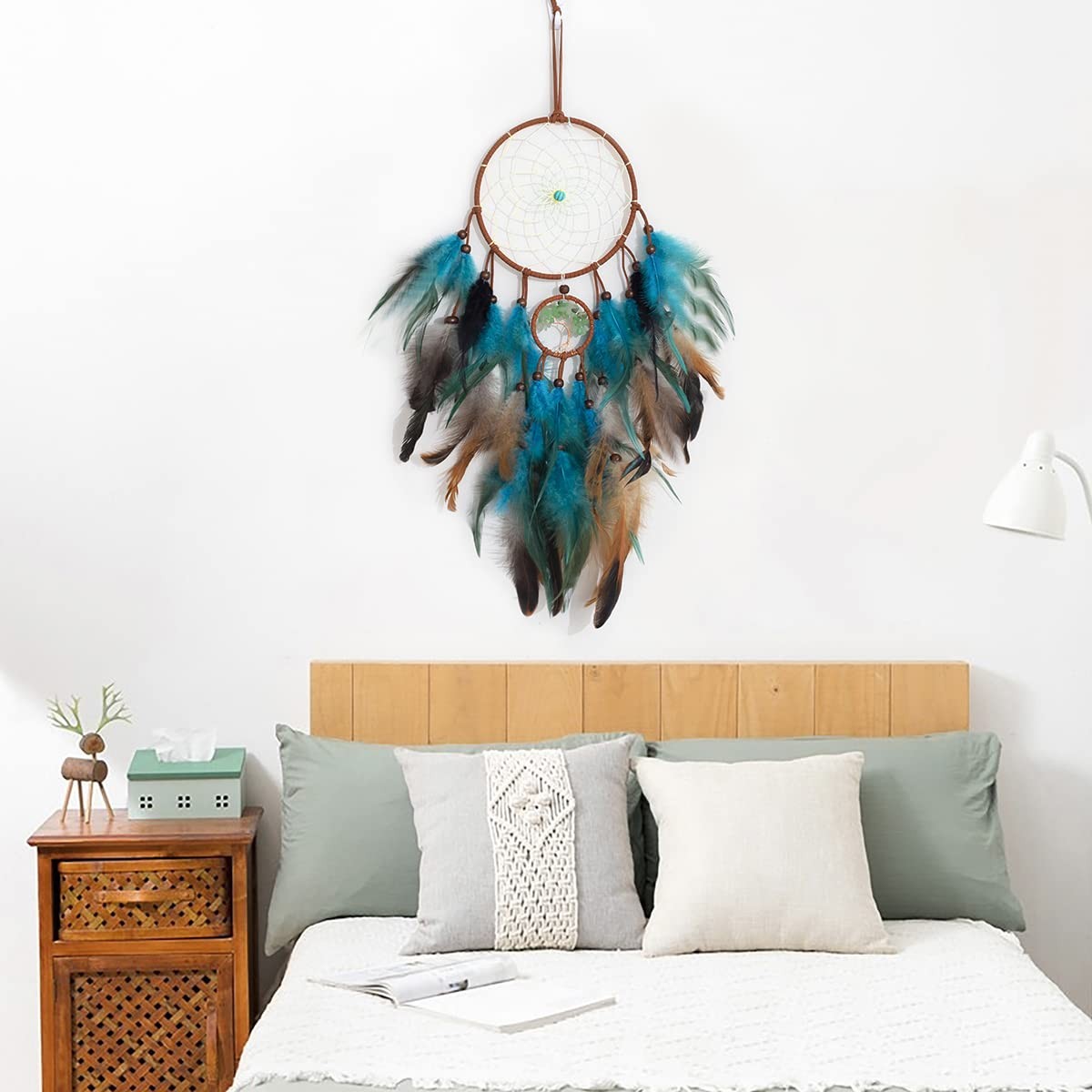 Dream Catcher Blue Tree of Life with Feathers, Handmade Indians Traditional C…