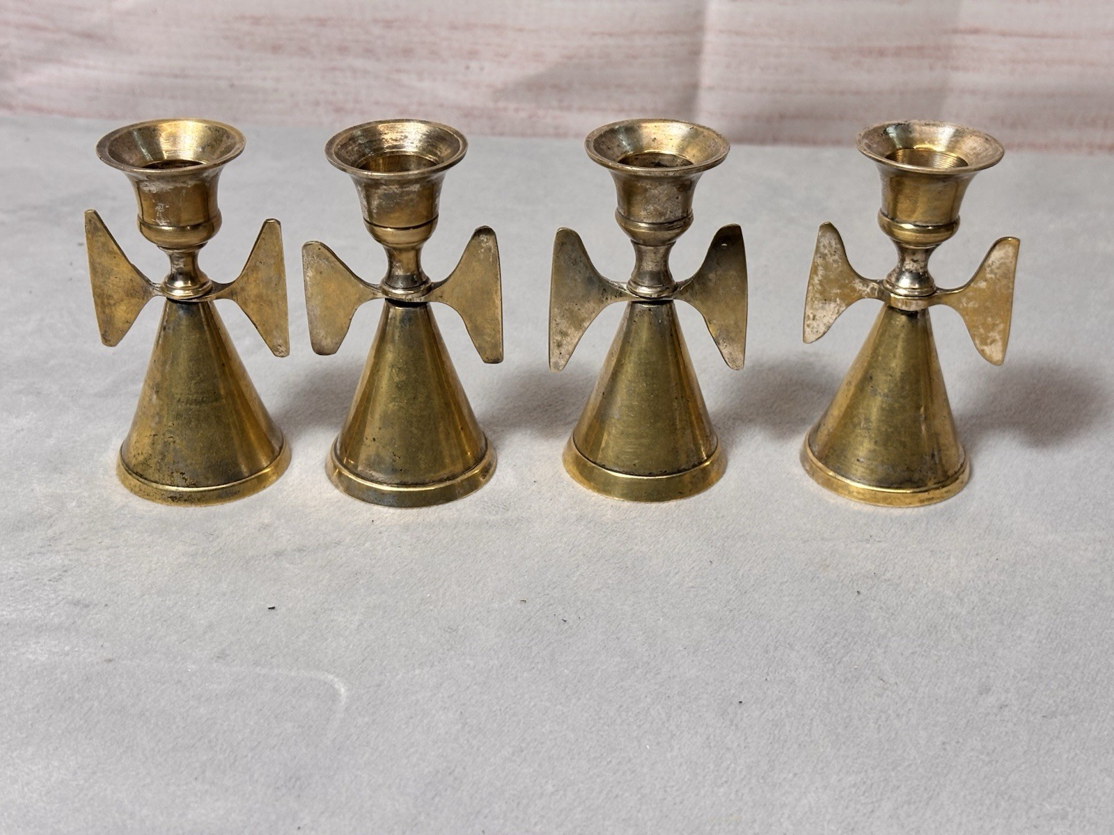 Vintage Brass Angel Candle Stick Holder Christmas Angel Made in India Lot Of 4