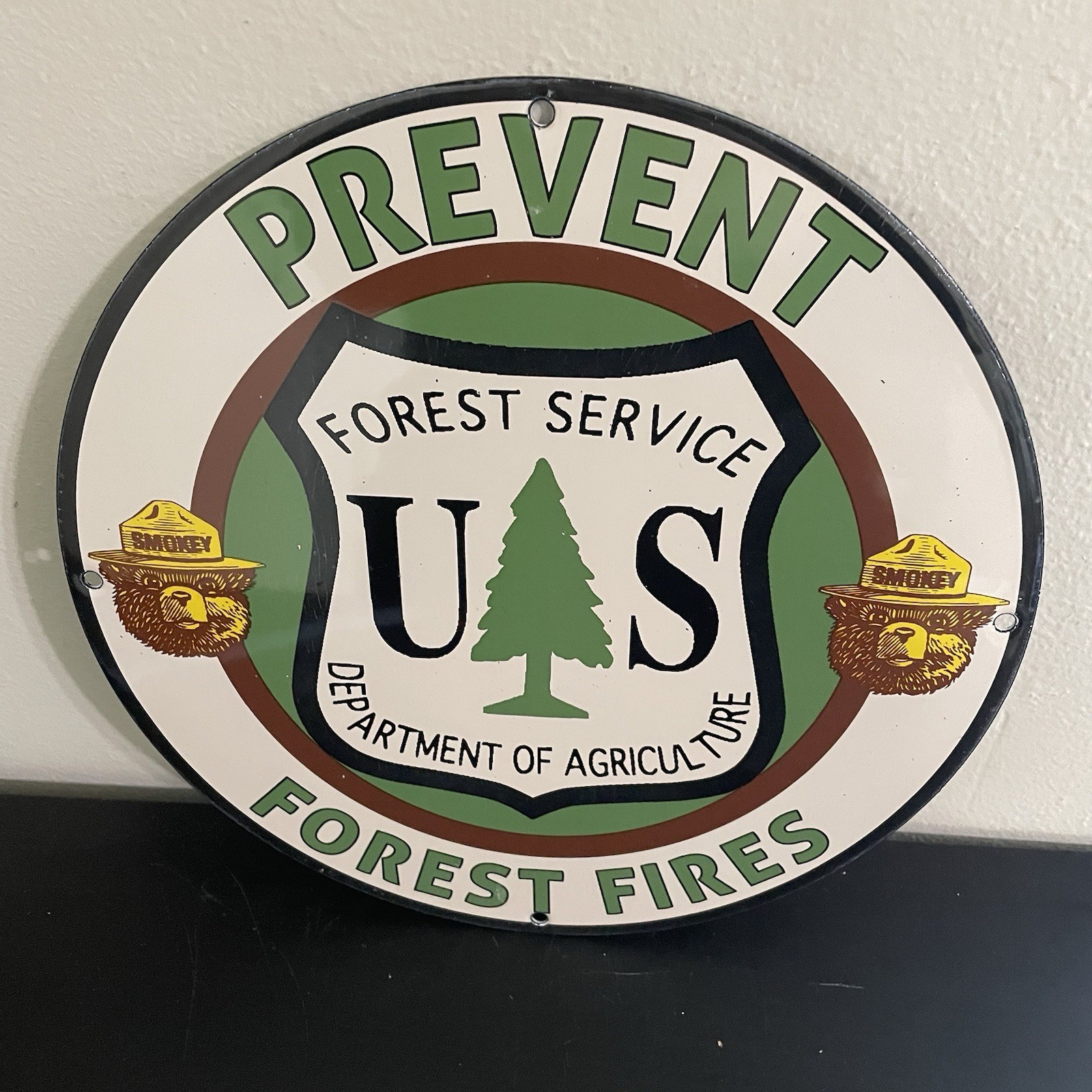 VINTAGE PREVENT FIRES SMOKEY THE BEAR OIL MOTOR GASOLINE PORCELAIN SIGN