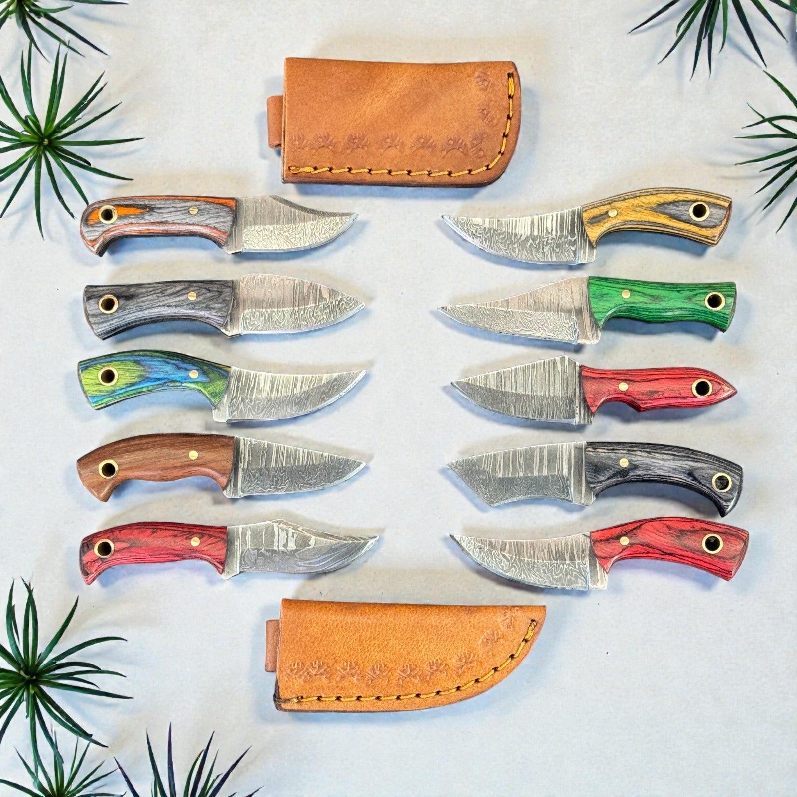 Hunting Knives | Lot of 10 | Damascus Steel | Pakka Wood Handle | D1204