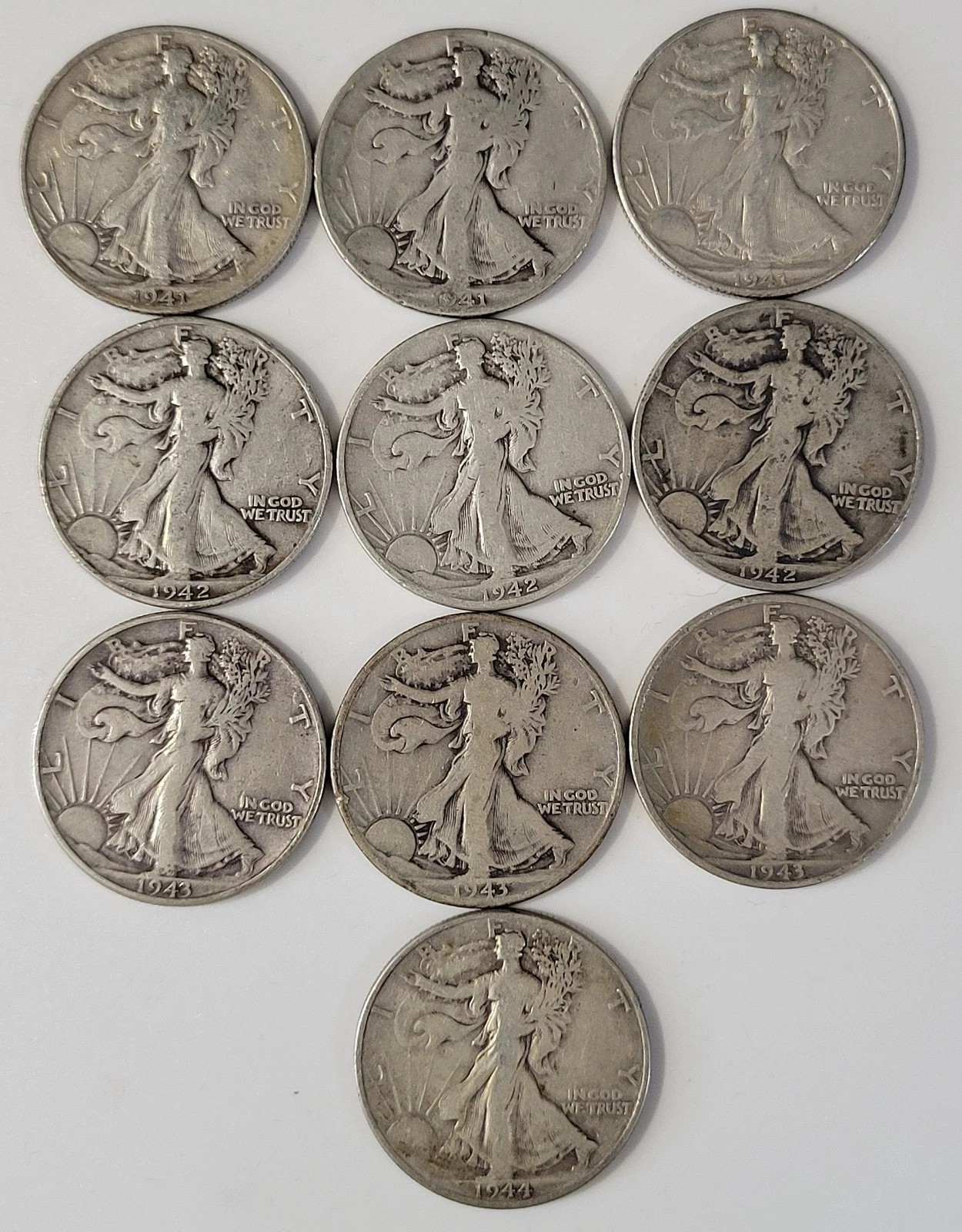 1940-1947 PDS Short Set Walking Liberty Half DoIlar 5 AU C0ins!!