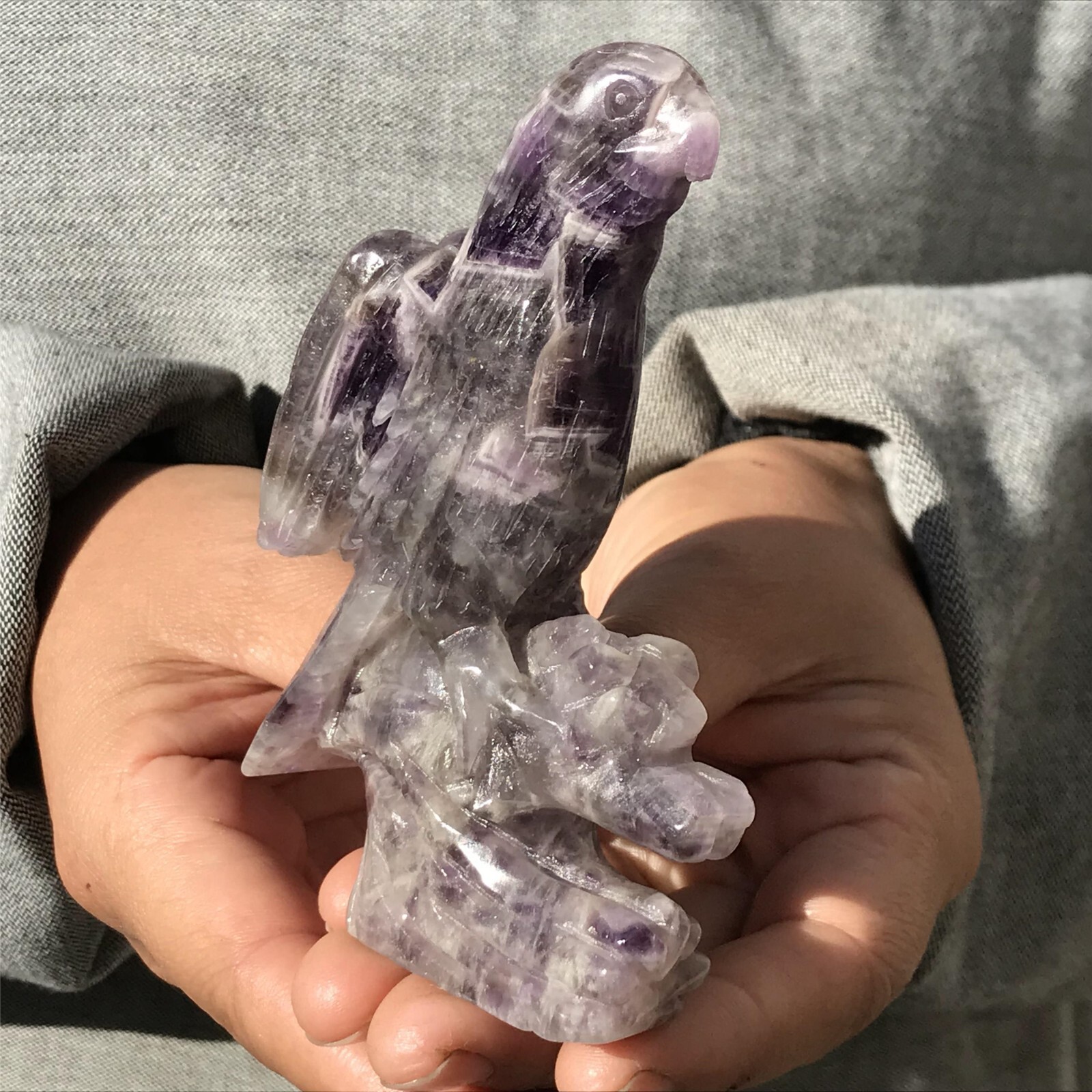 0.33LB Natural Dreamy Amethyst parrot Skull Quartz Crystal Carved Reiki healing