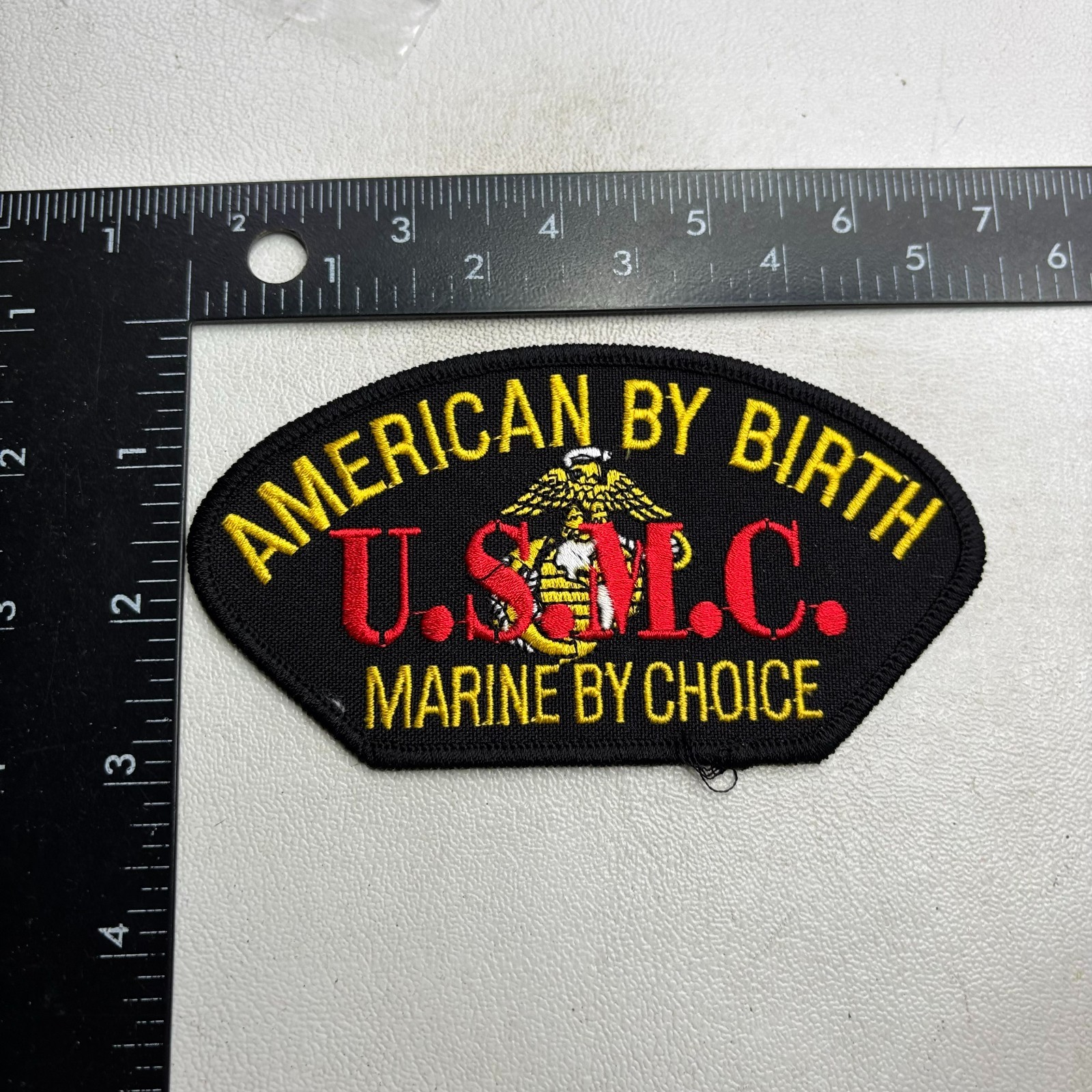 Yellow On Black w/ Red AMERICAN BY BIRTH USMC MARINE BY CHOICE Hat Patch 65ag