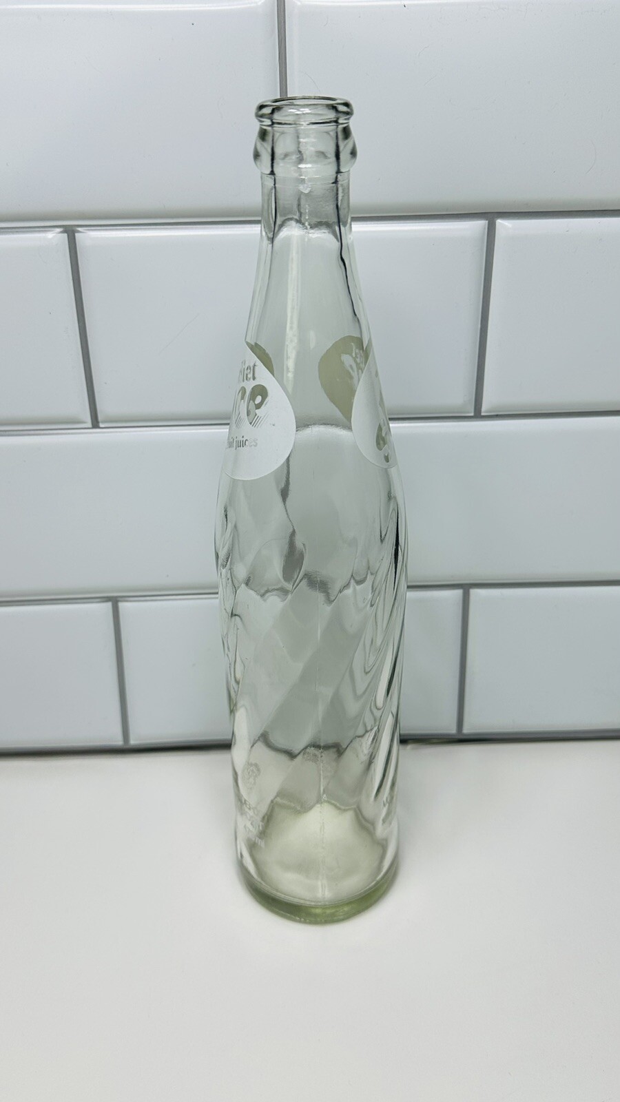 Vintage Collectors Tall Slice Soda Bottle Clear Swirl Glass 16oz. Money Back Btl
