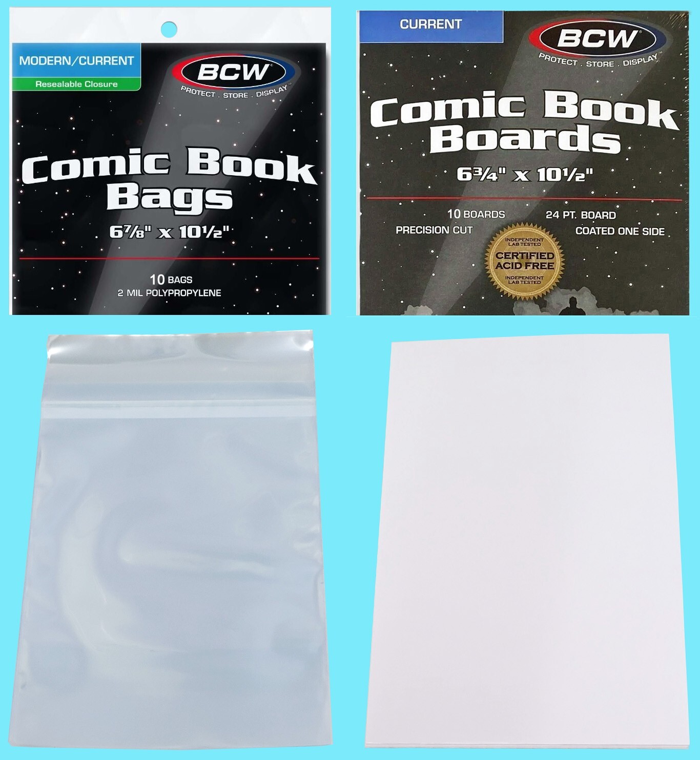 10 BCW Current Modern Comic Book Resealable Bags & Backing Boards Clear Storage