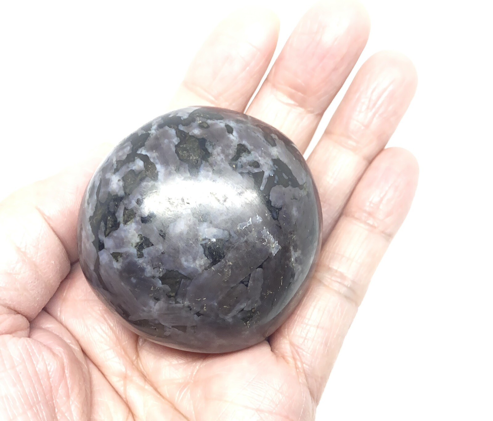 Indigo Gabbro (Mystic Merlinite) Palm Stone From Madagascar 141g Reiki