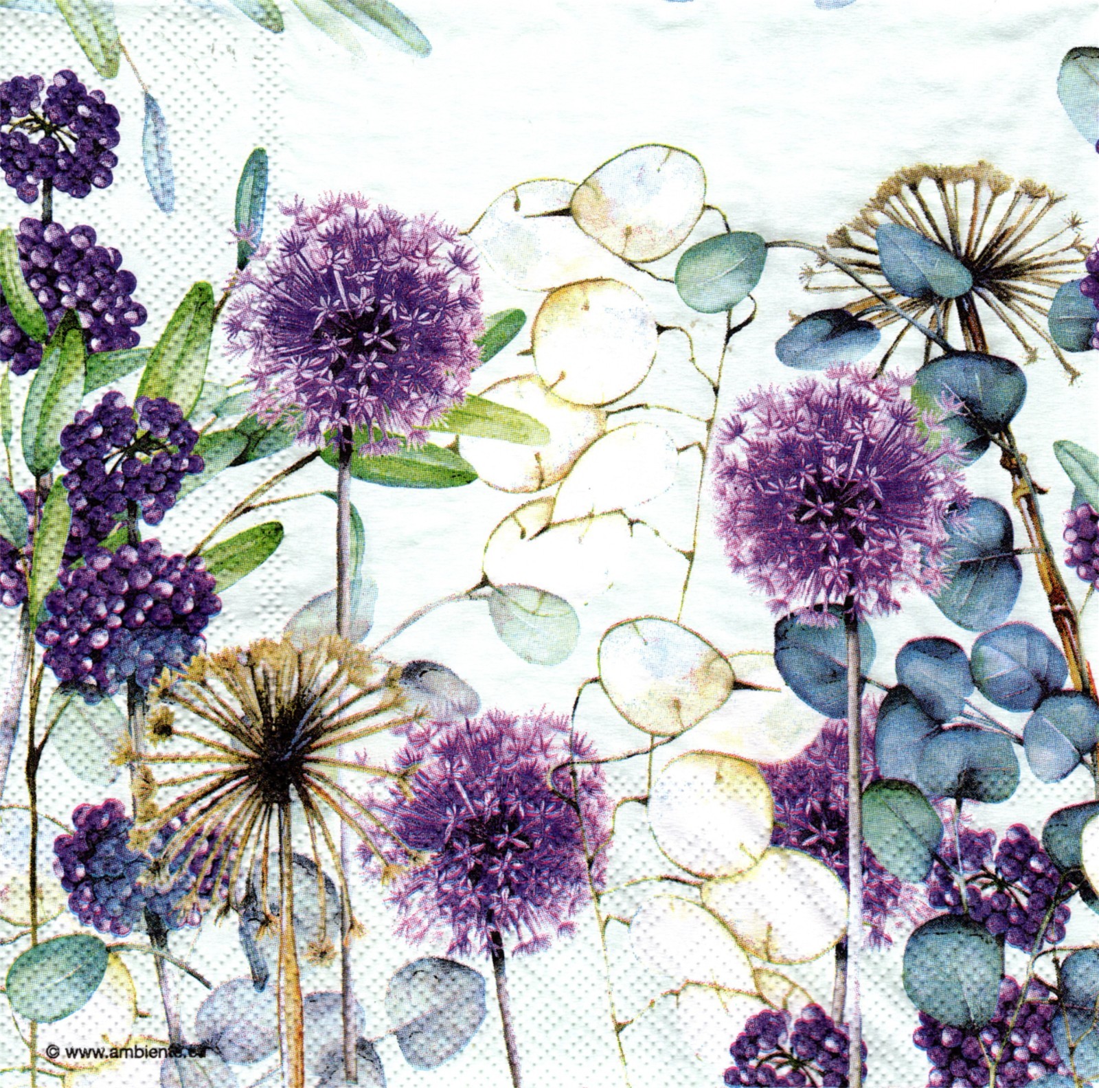 (2) Two Paper Lunch Napkins for Decoupage/Mixed Media – Lunaria Green flowers