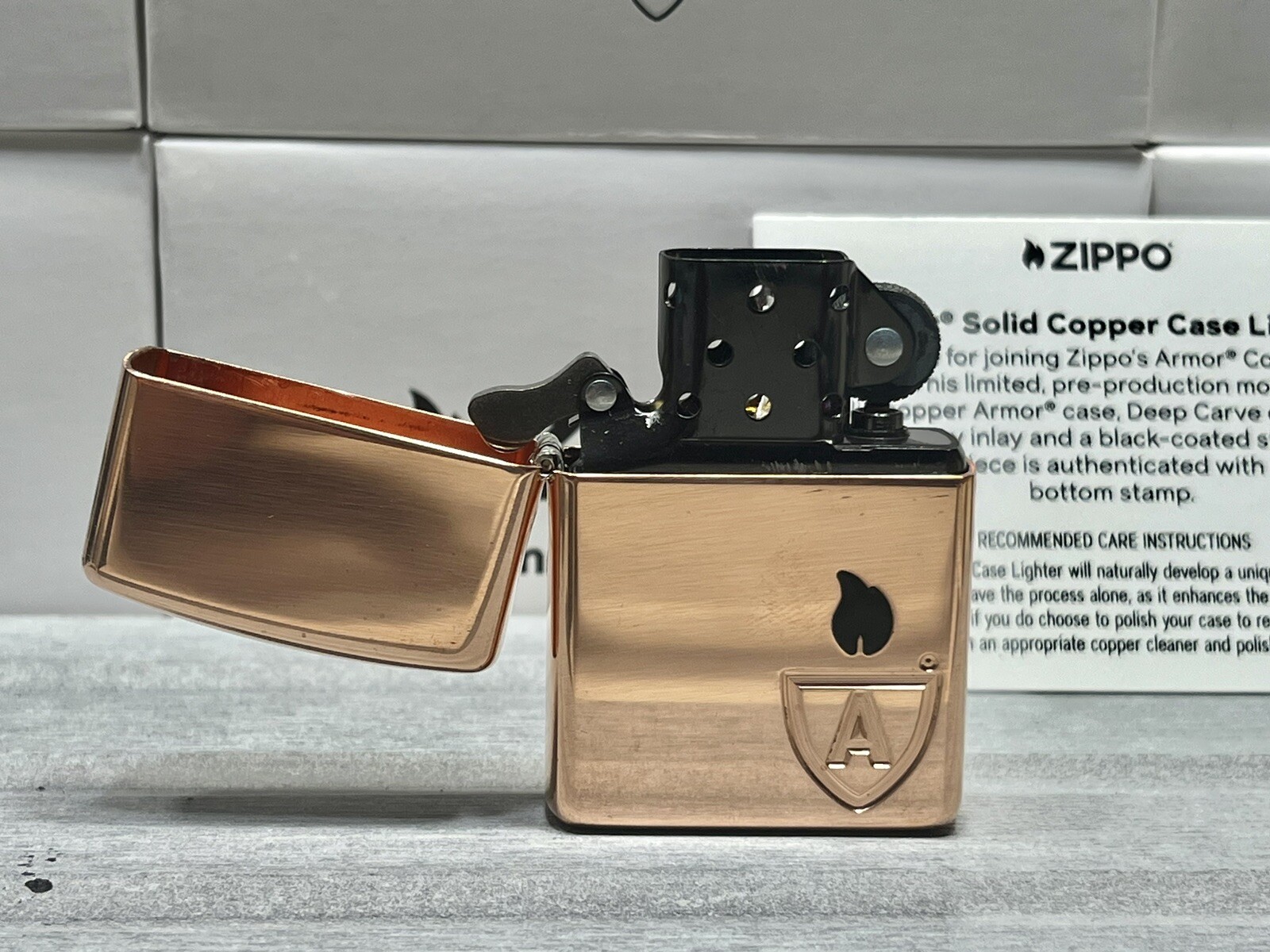Zippo Lighter Limited Edition Solid Copper Case Armor Lighter, Black Insert NEW