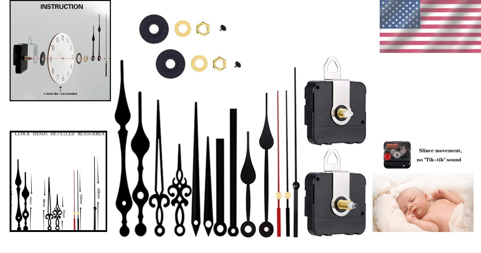 Versatile Silent Clock Movement Mechanism Kit – Long and Short Shaft Included