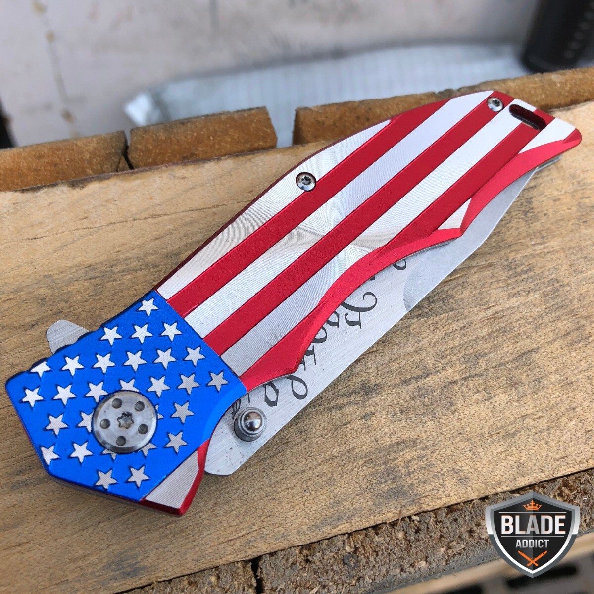 MTech USA American FLAG Spring Assisted Folding Open POCKET KNIFE ARMY PATRIOTIC