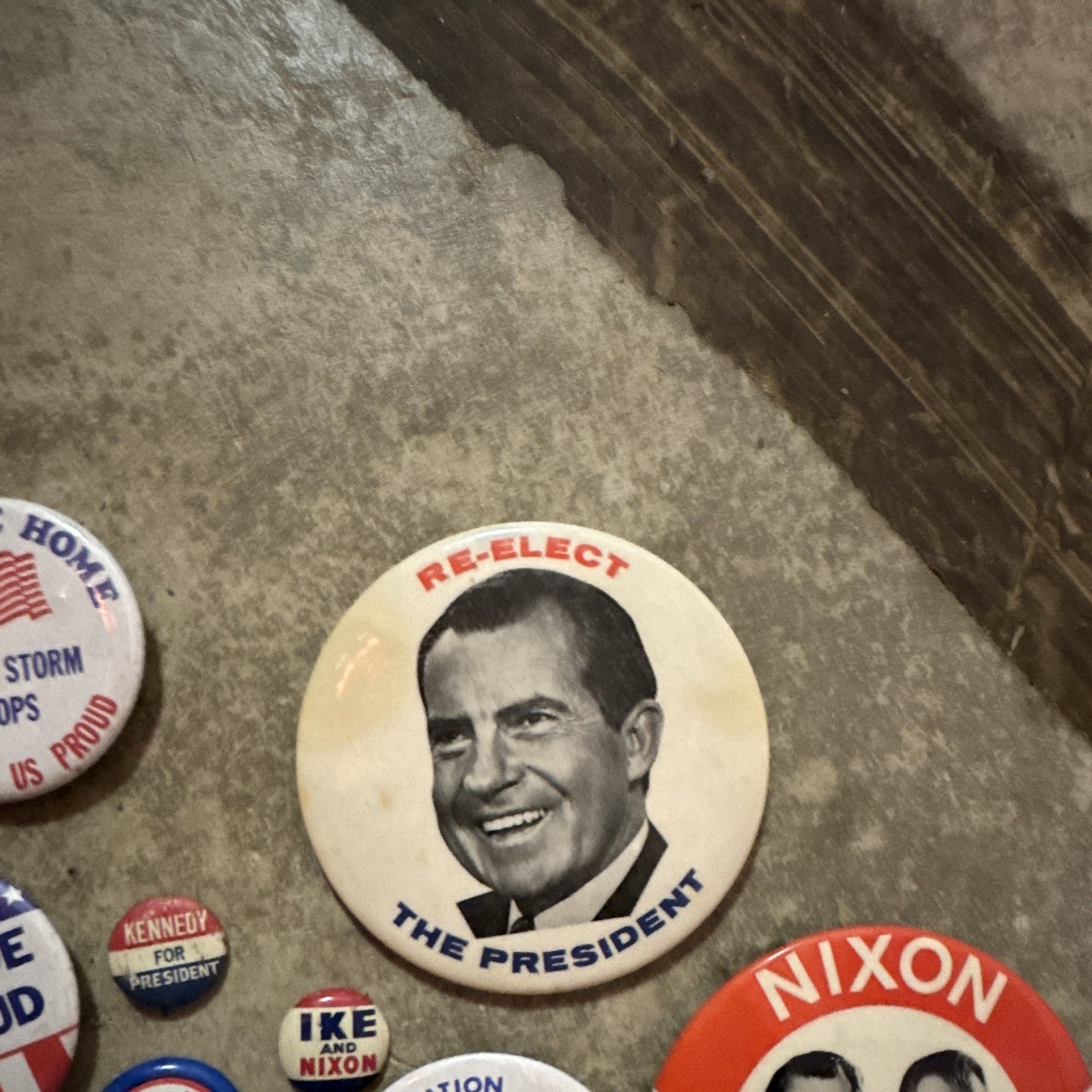 Mixed Lot Political Pinback Buttons: Desert Storm, Nixon, Reagan, Kennedy, etc.
