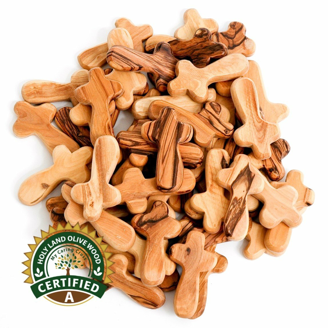 50 Olive Wood Small Pocket – Holding Crosses