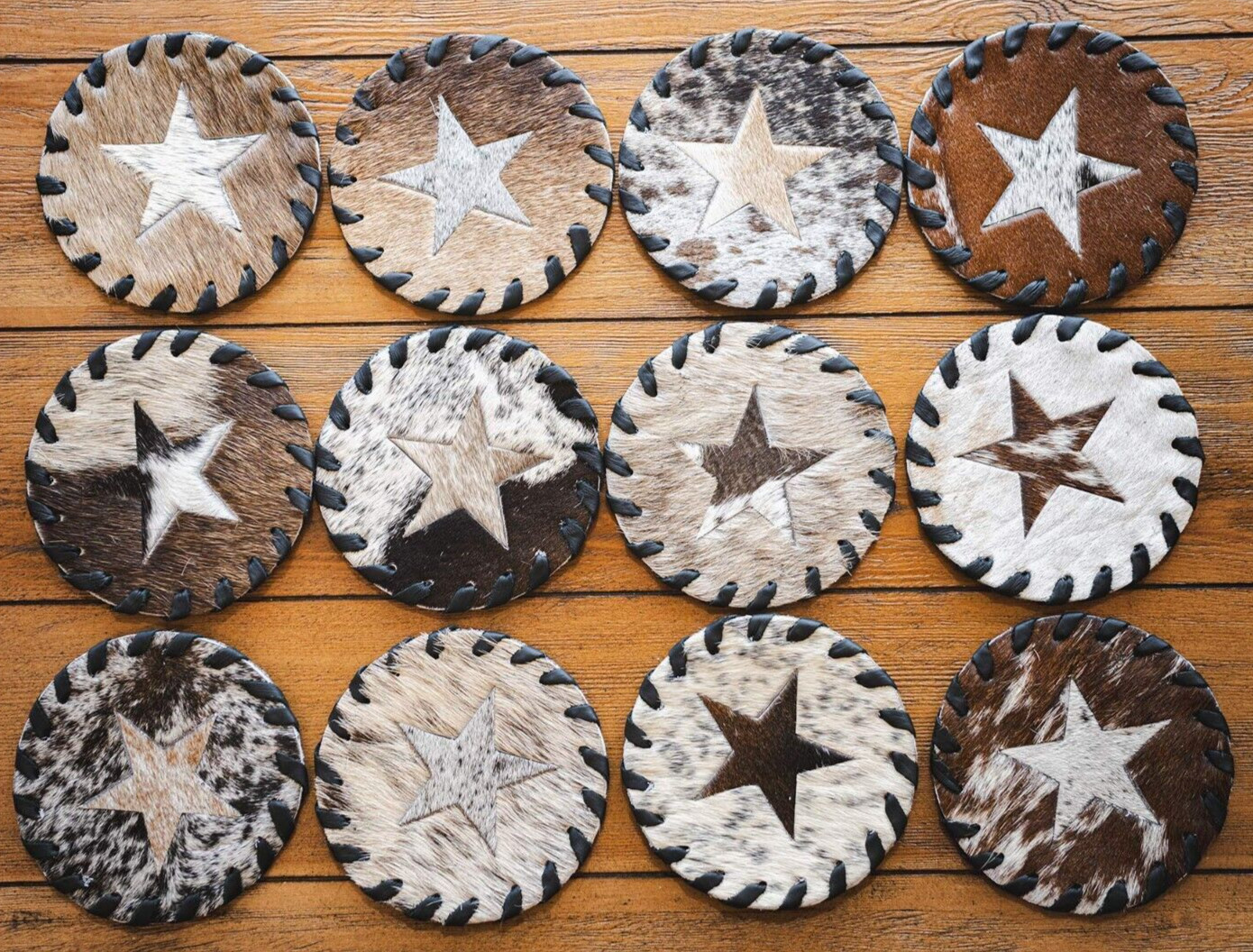 Cowhide Coaster Star Assorted – SET OF 12
