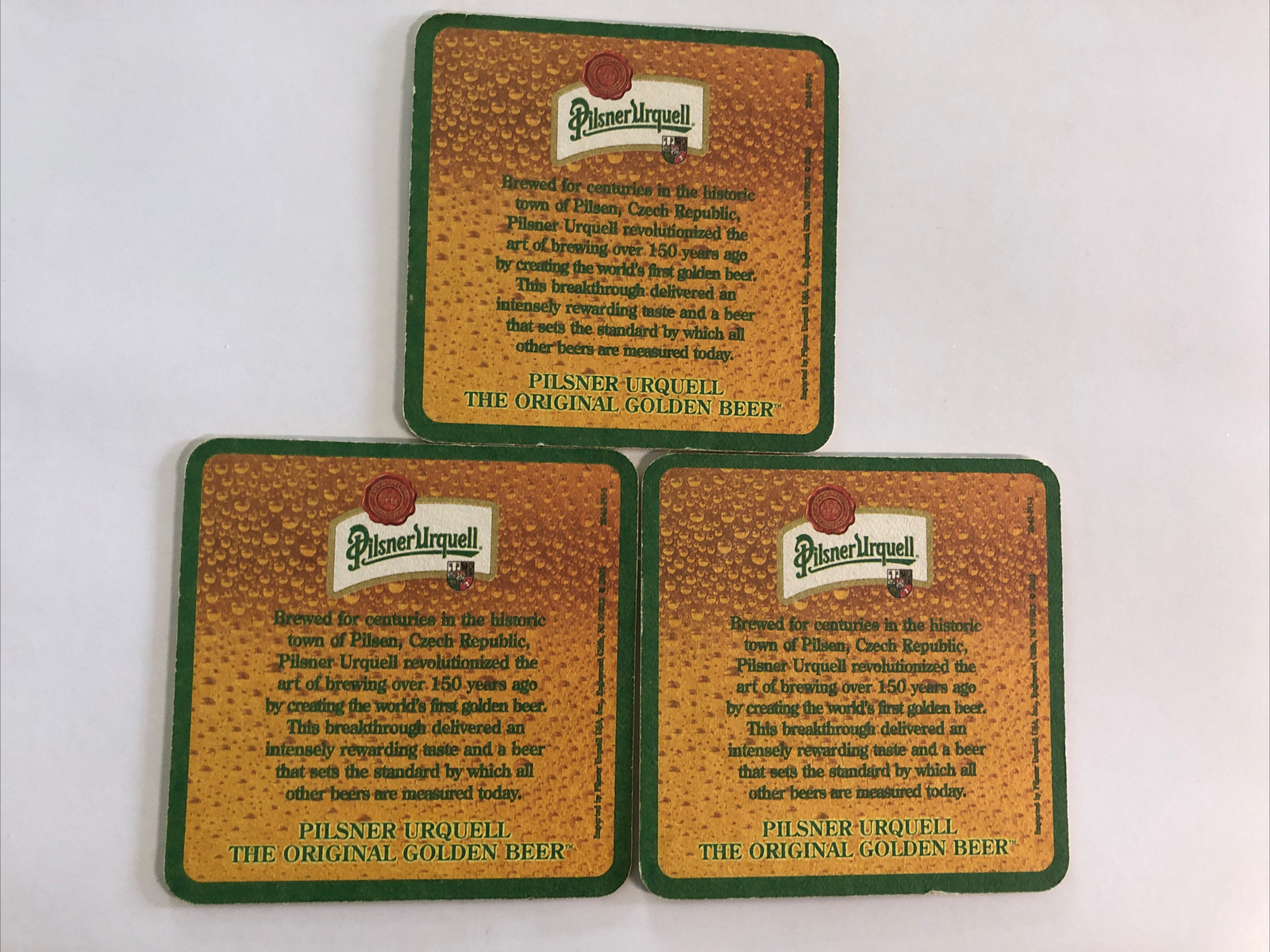 PILSNER URQUELL BEER COASTERS CZECH REPUBLIC Set of 3 drink coasters