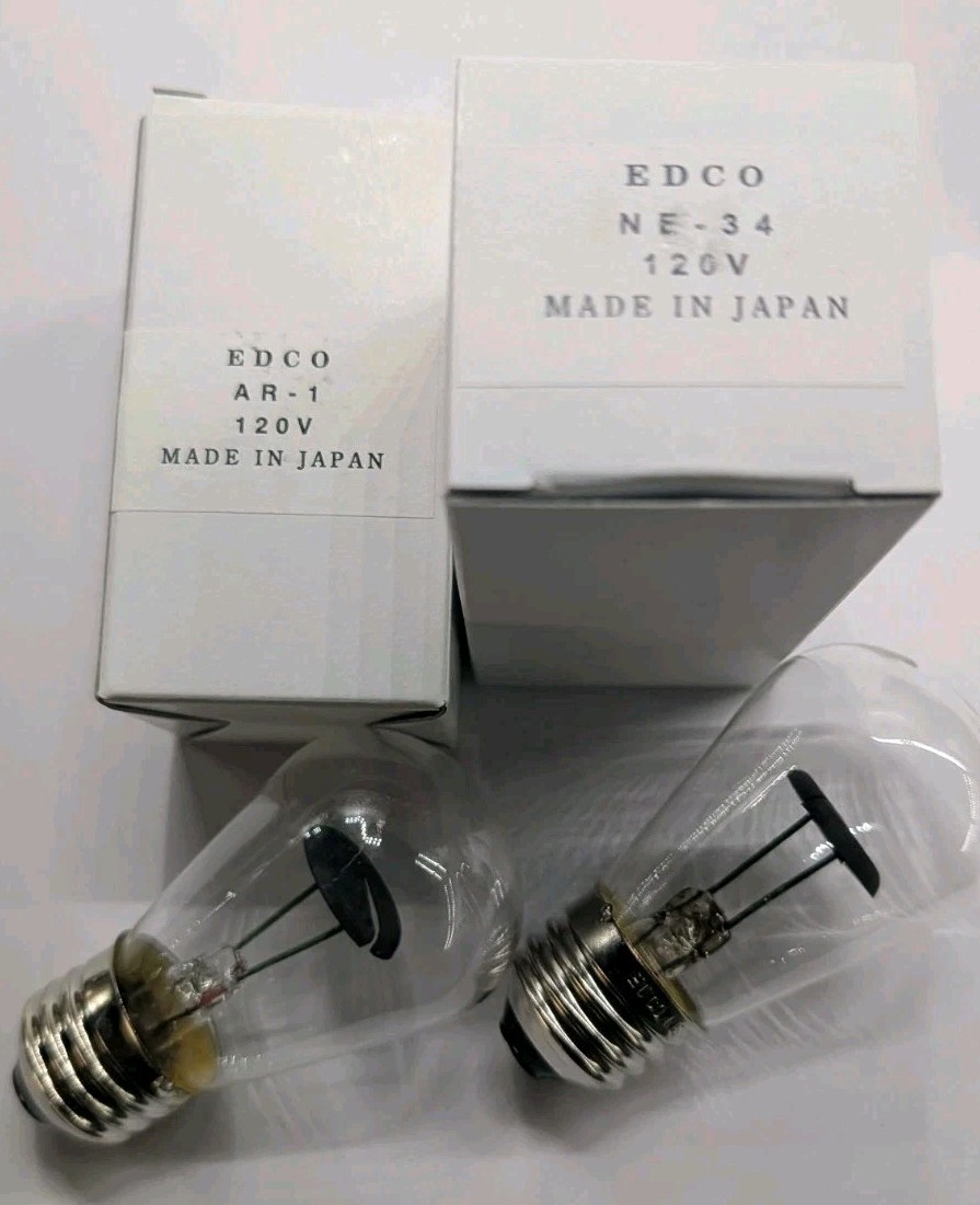 Vintage EDCO Gas Glow Lamp Set NE-34 Neon + AR-1 Argon 120V E26 Japan NOS
