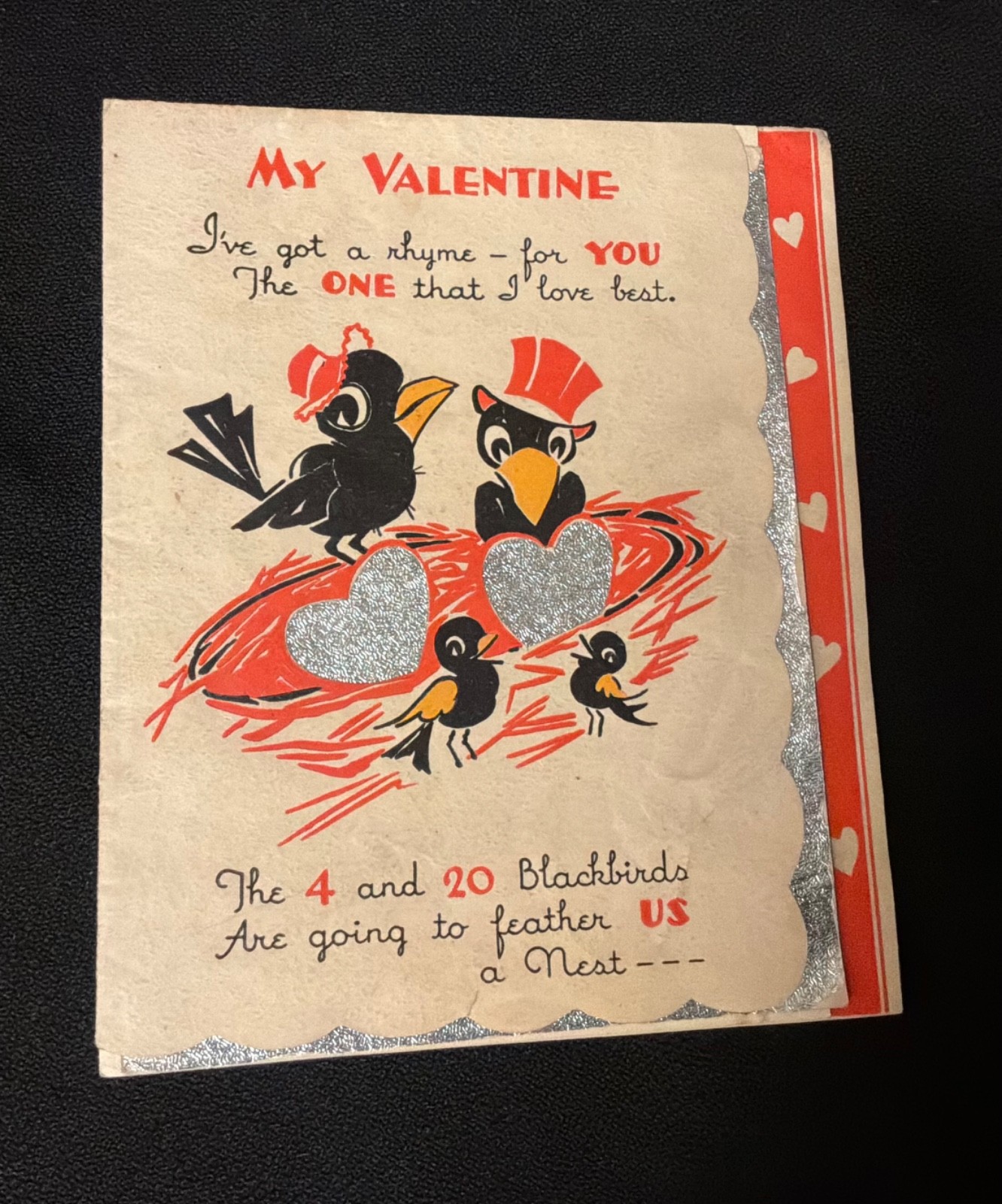 Vintage Nursery Rhymes Valentine Card c. 1940s unsigned