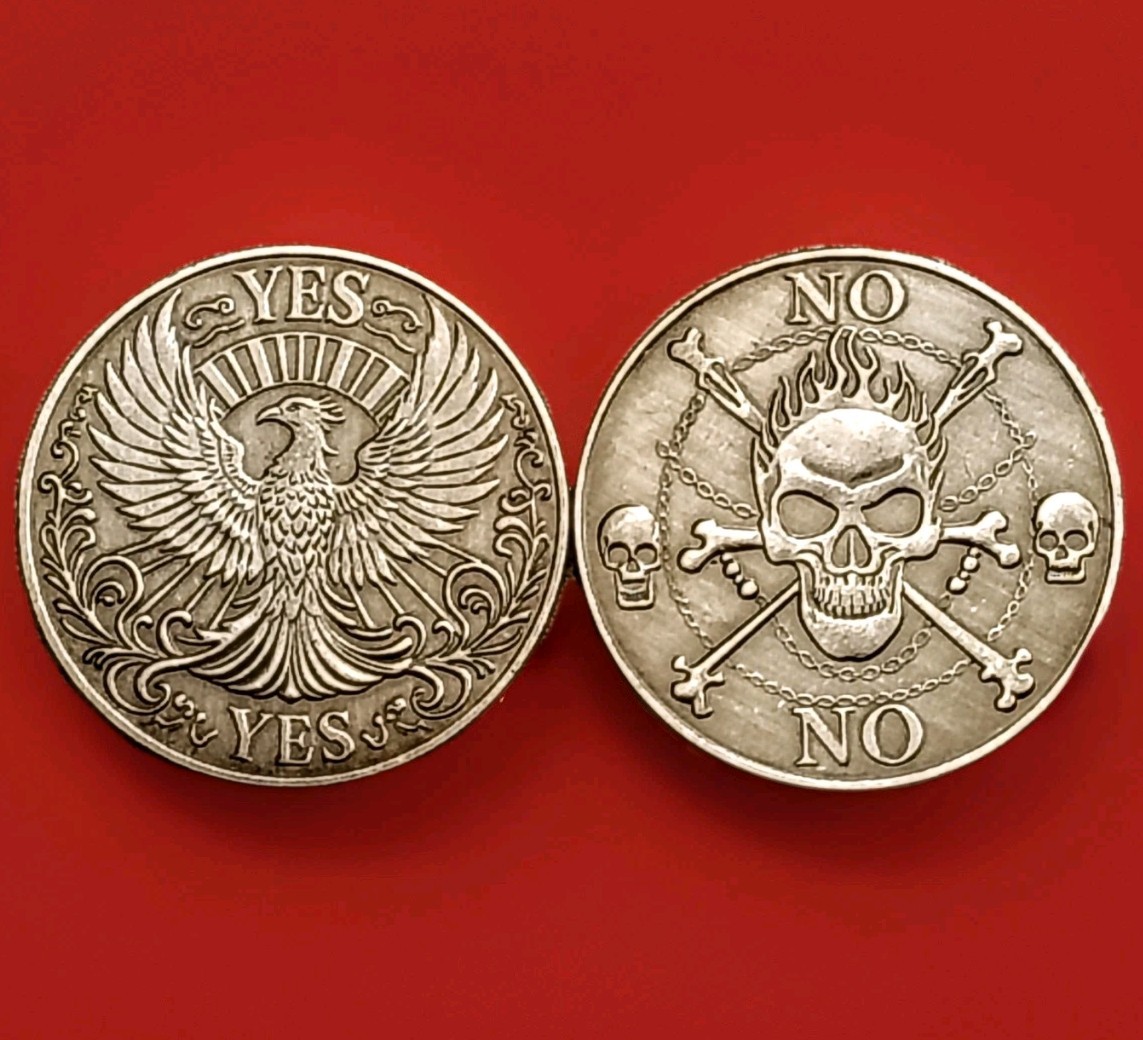 Phoenix & Skull Decision Maker Solid Metal Coin Dual-Sided YES/NO Flip Coin
