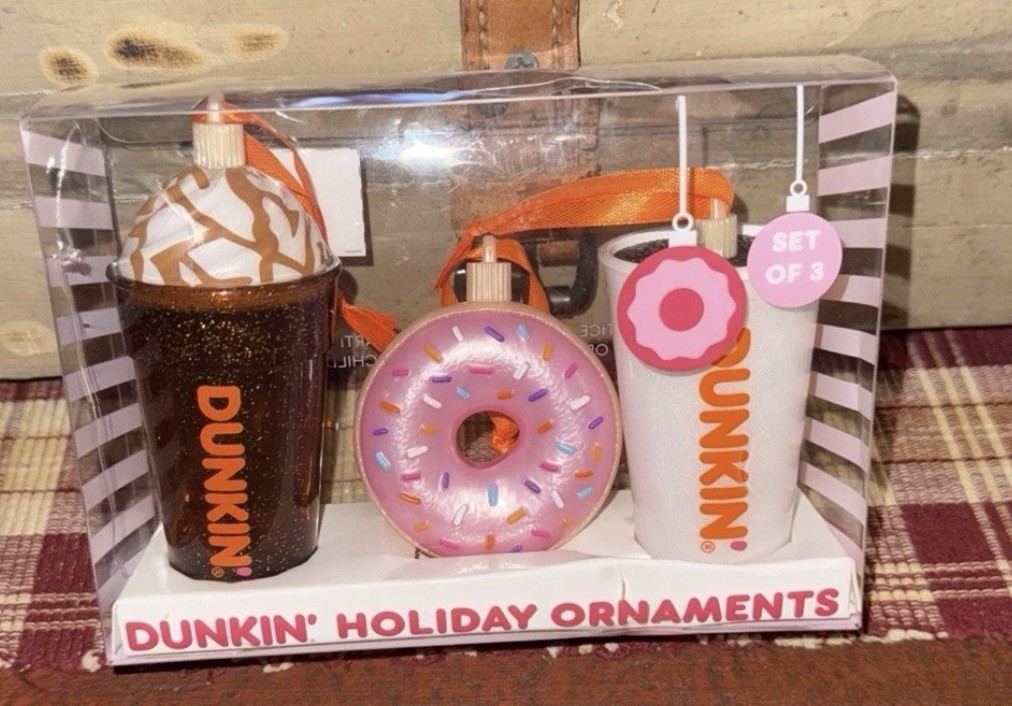 Dunkin Donuts Holiday Ornaments Mini 3 Pack 2024 New