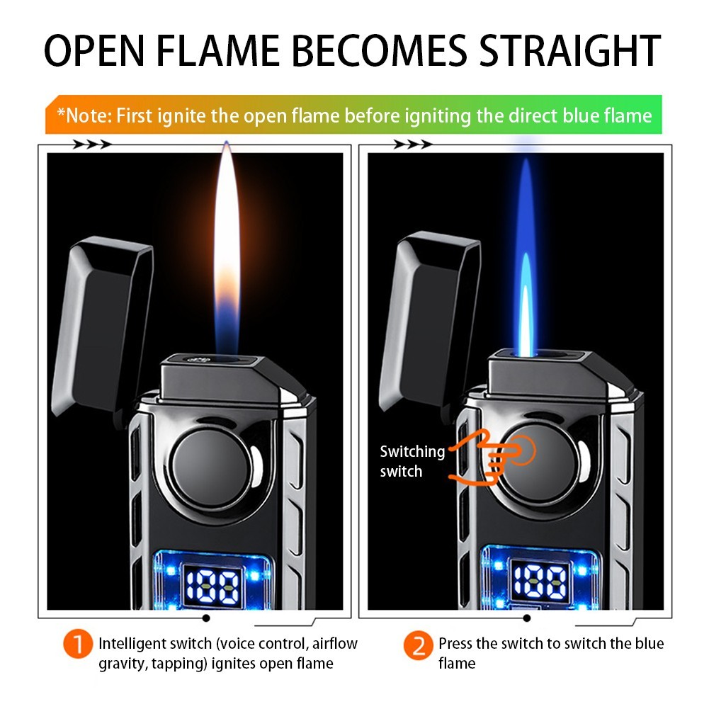 Voice Controlled Ignition Dual Flame Butane Gas Lighter Switching Jet Fire