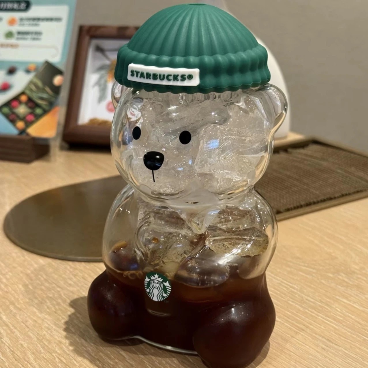 Starbucks Bearista Bear **Glass** Jar Cold Cup with Straw, Thick Glass 20 oz