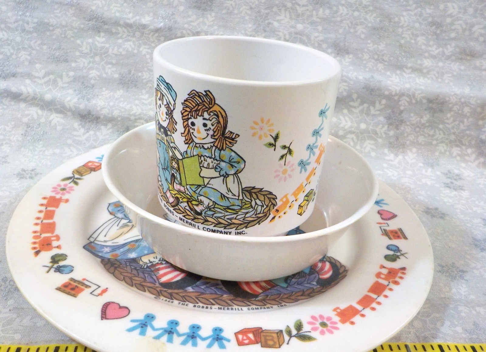 Raggedy Ann & Andy Oneida Childs Dish 3 Piece Set 1969 – Pre-owned