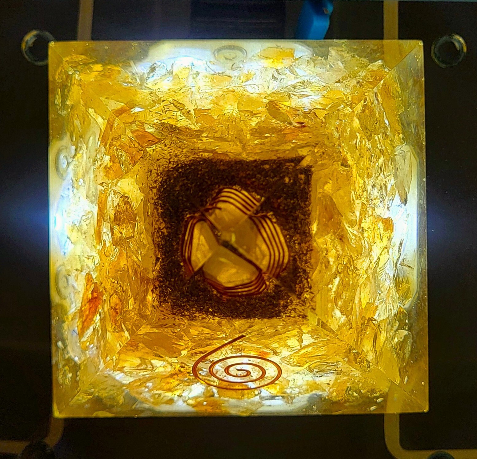 2.8″ Golden Citrine Orgonite Orgone Pyramid Energy Reiki Charged Generator