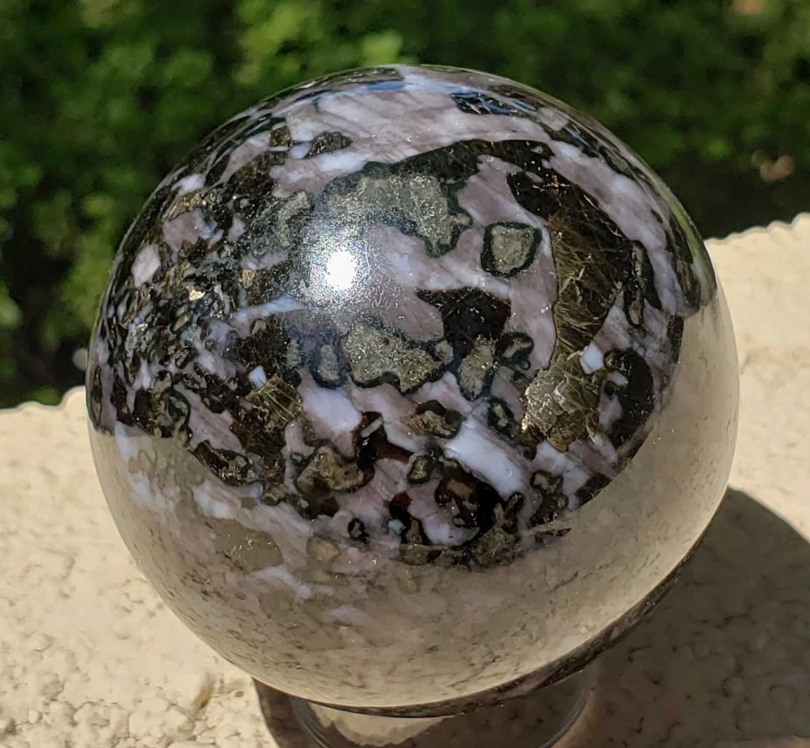 2.38″ Indigo Gabbro Mystic Merlinite Blizzard Stone Crystal Sphere, 351g or 12.4