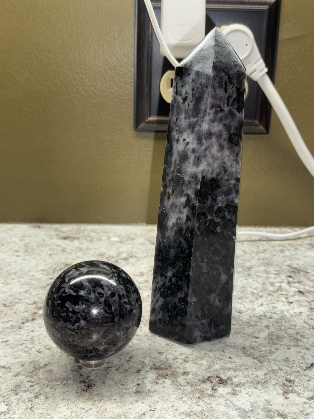 Indigo Gabbro / Mystic Merlinite 2 Piece Set – Tower & Sphere – 2 Lb 11 Oz