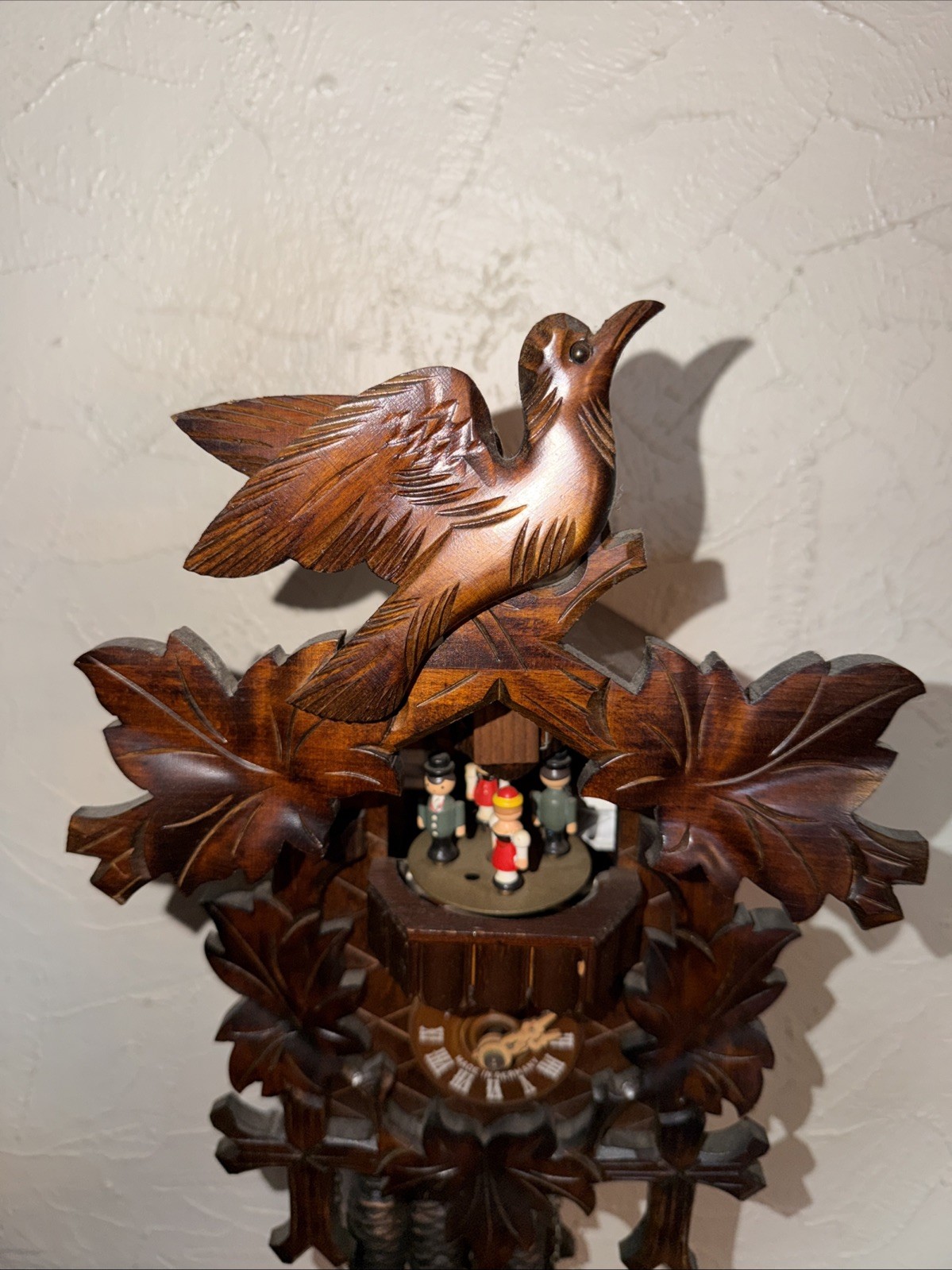 German Cuckoo Clock W/Music Mechanical 3 Weights Pendulum Tries To Work Preowned
