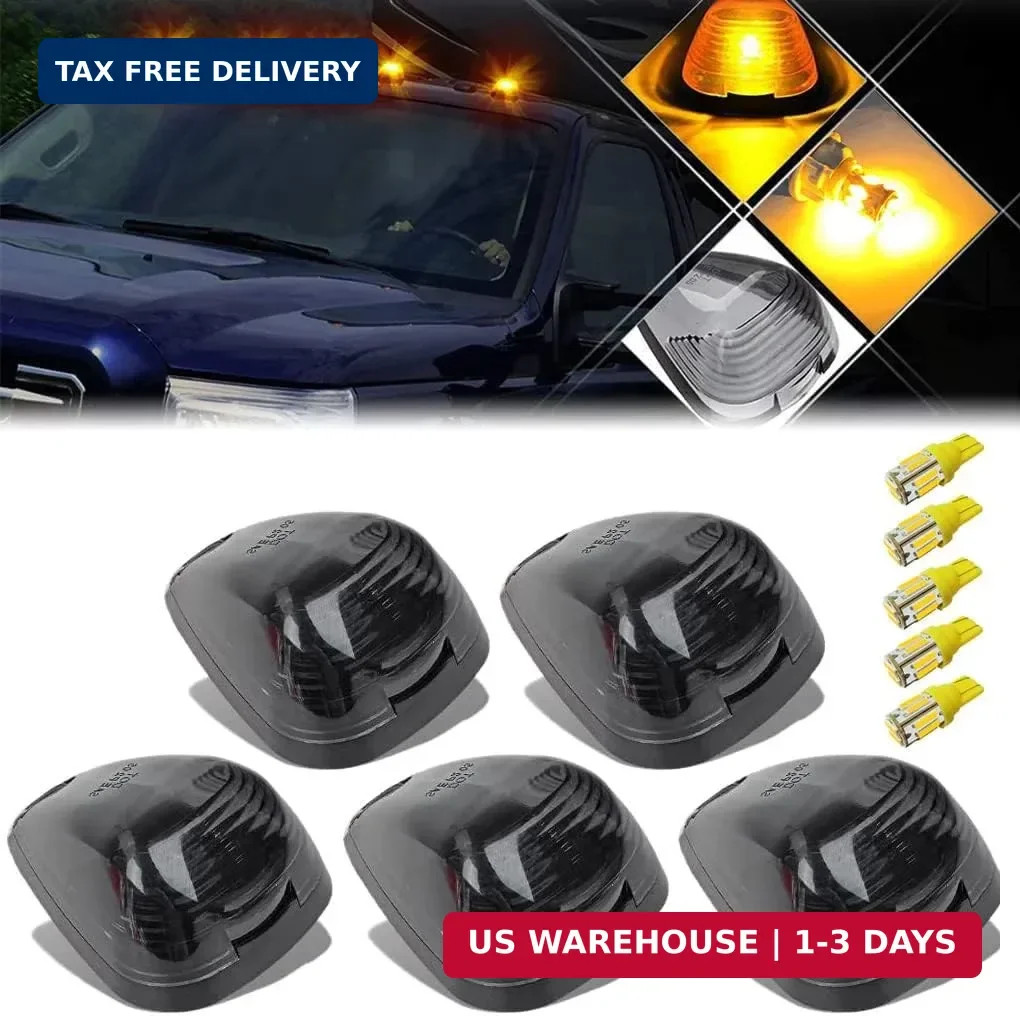 5X Black Smoke Lens Cab Roof Marker Running Lamps w/Amber Yellow LED Lights Comp