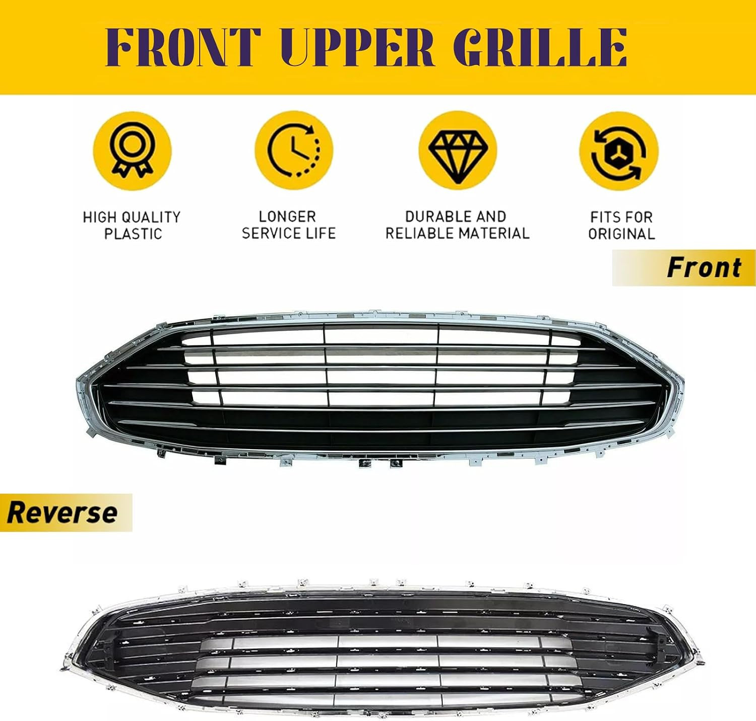 Front Bumper Upper Grille with Chrome for 2019 2020 Ford Fusion KS7Z8200AC KS7Z8