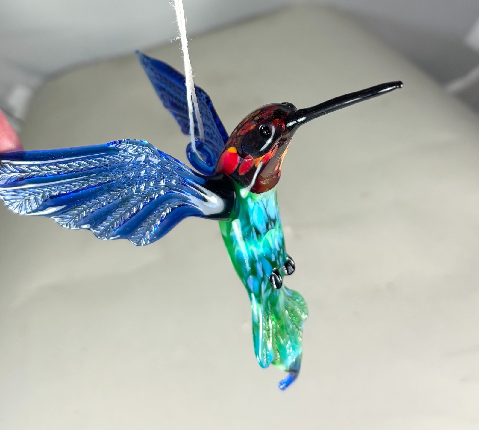 Blown glass animal Hummingbird figurine hanging ornament murano style blue 4.9″