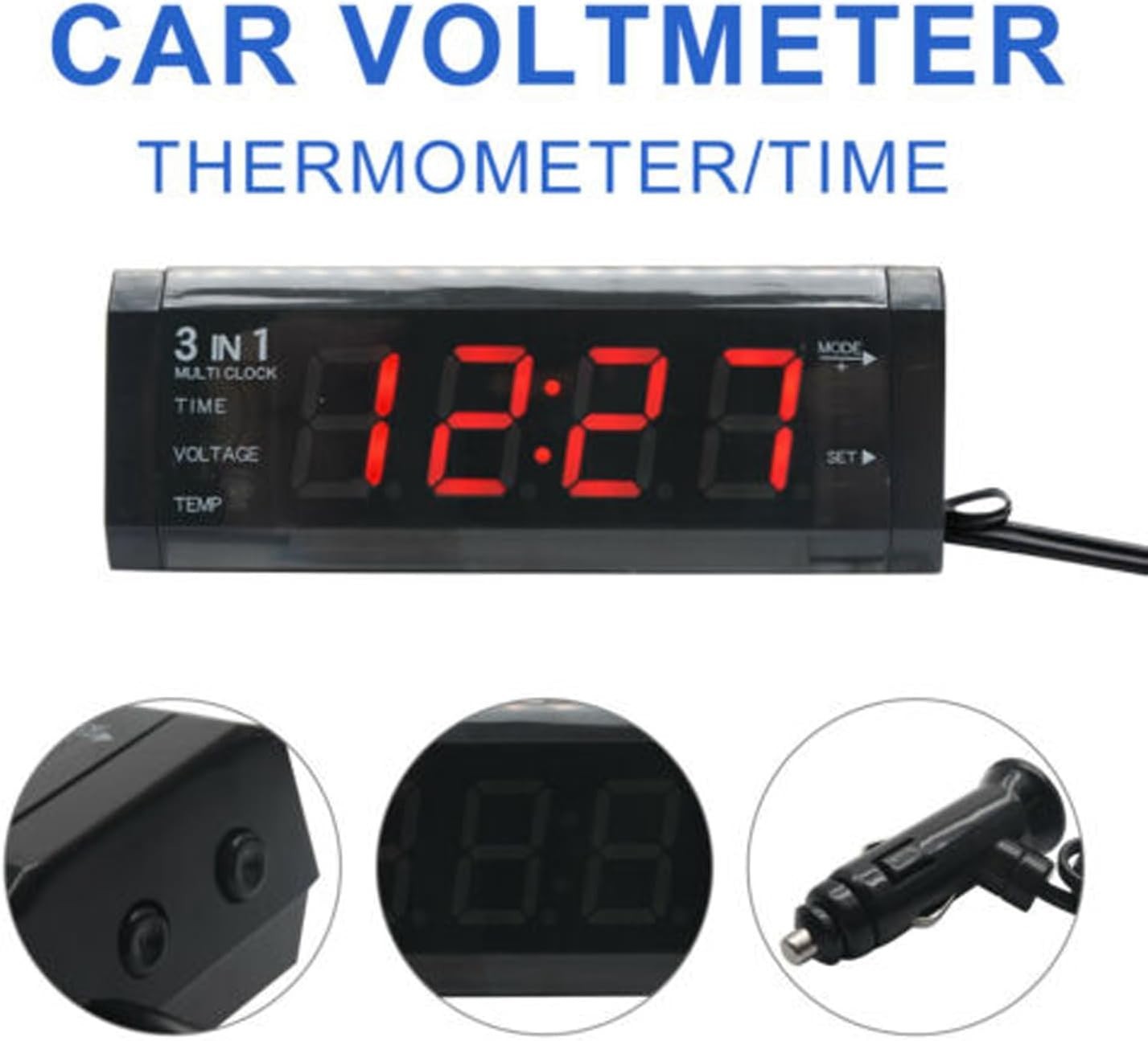 Efficient Car Watch with LED Display: Thermometer & Voltmeter Software Included