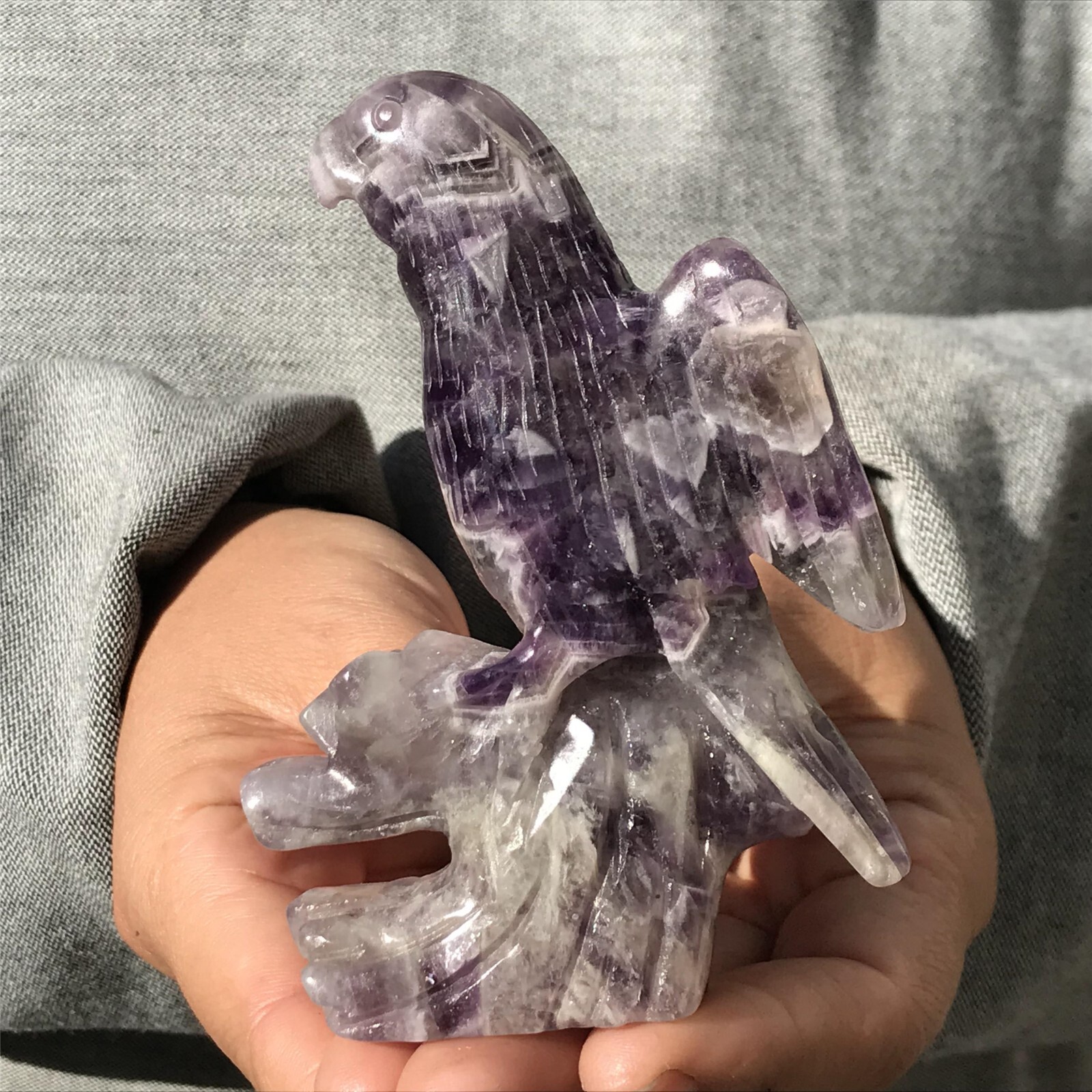 0.33LB Natural Dreamy Amethyst parrot Skull Quartz Crystal Carved Reiki healing