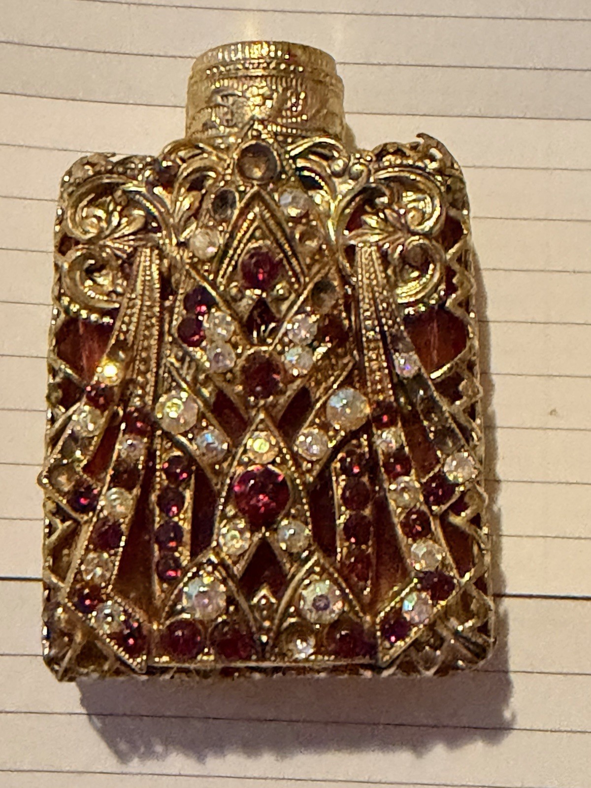 Vtg 50s~60s~Czech Ruby Red Jewelled Perfume Bottle 2 1/4” Tall W/ Dipper HTF