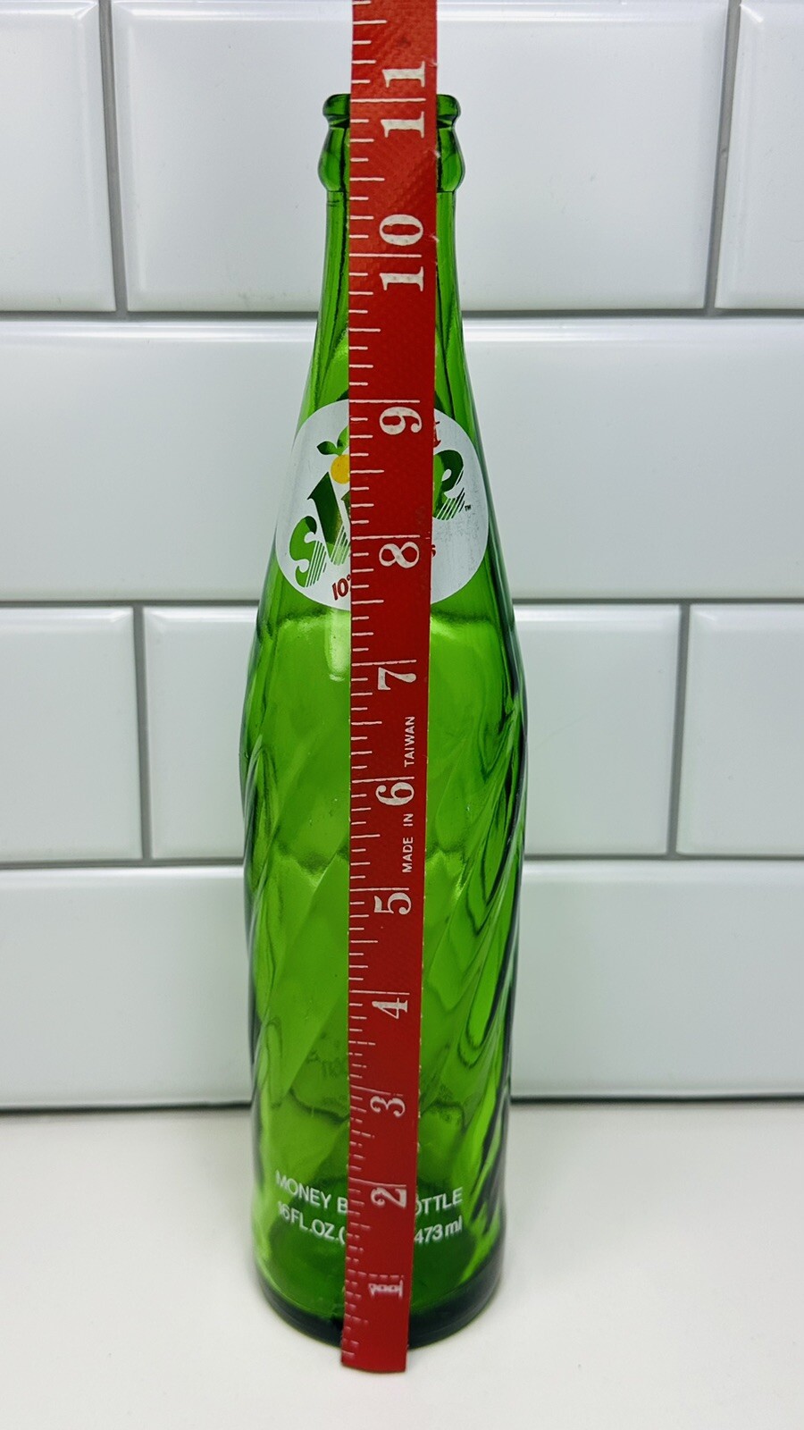 Vintage Collectors Tall Slice Soda Bottle Green Swirl Glass 16oz. Money Back Btl