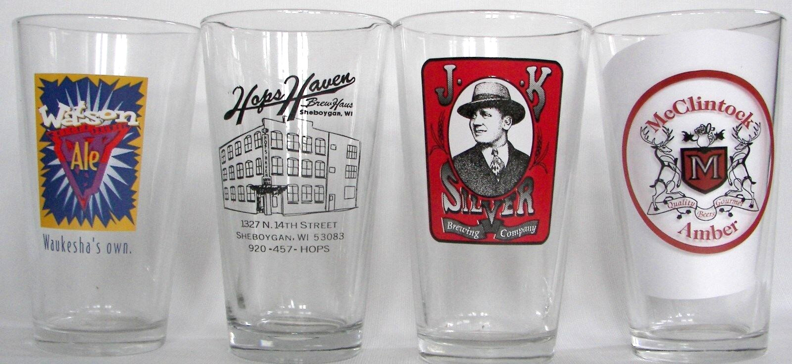 Wisconsin closed beer, brewery pint glasses, set of 4 – Buyer can pick 4 of 12!