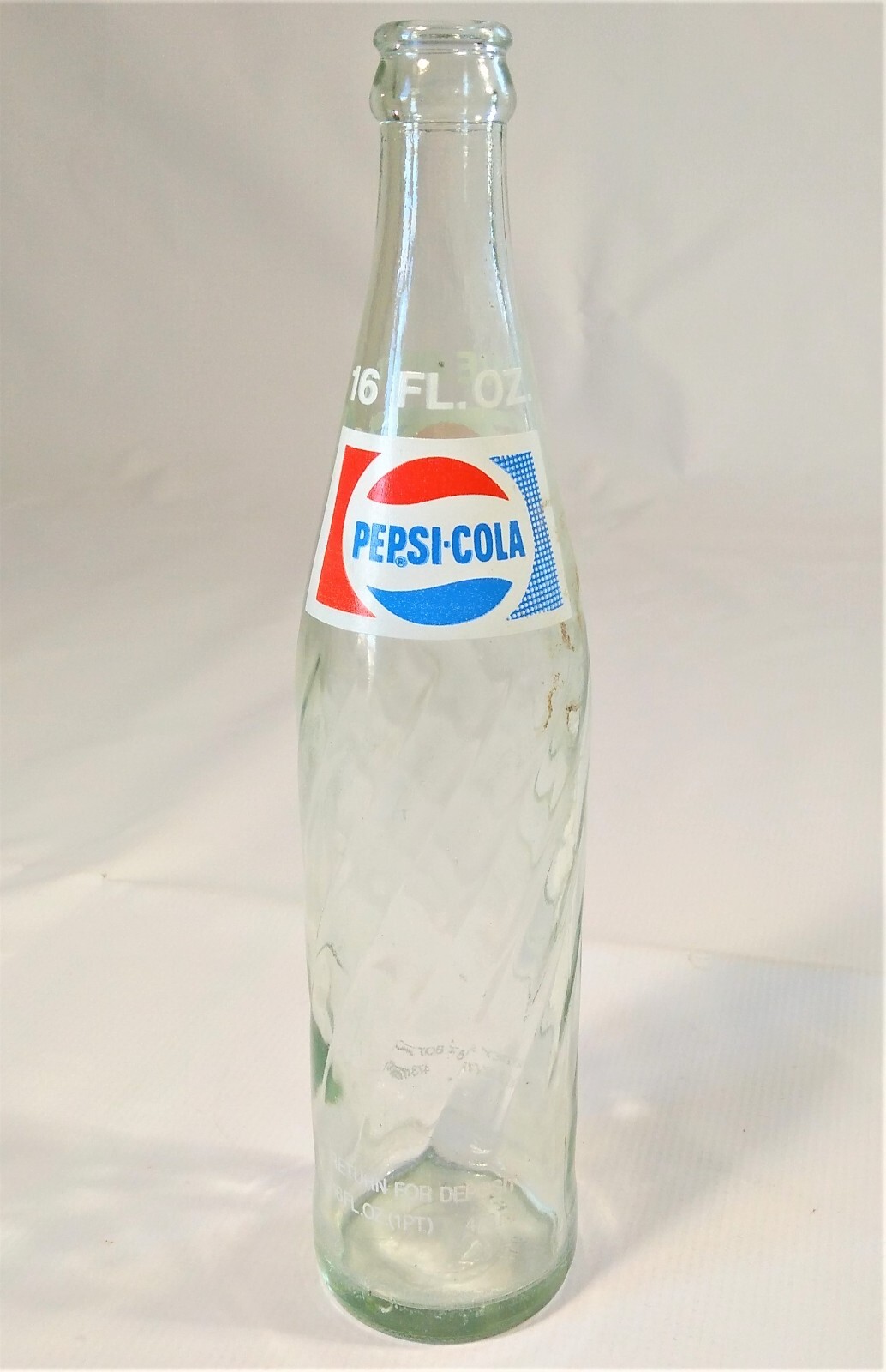Pepsi-Cola Bottle 16 Oz One Pt Money Back Return For Deposit Soda Pop Clear Vtg