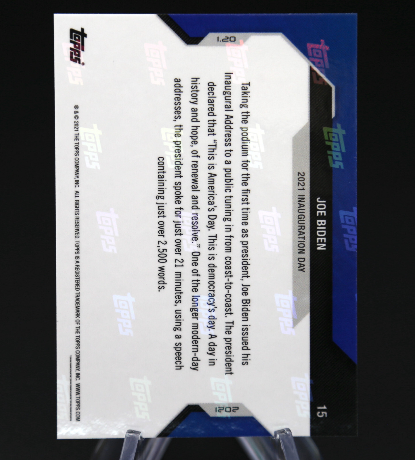 2020 Topps Now Election JOE BIDEN #15 46th President Inaugural 🇺🇸 PR /7,641