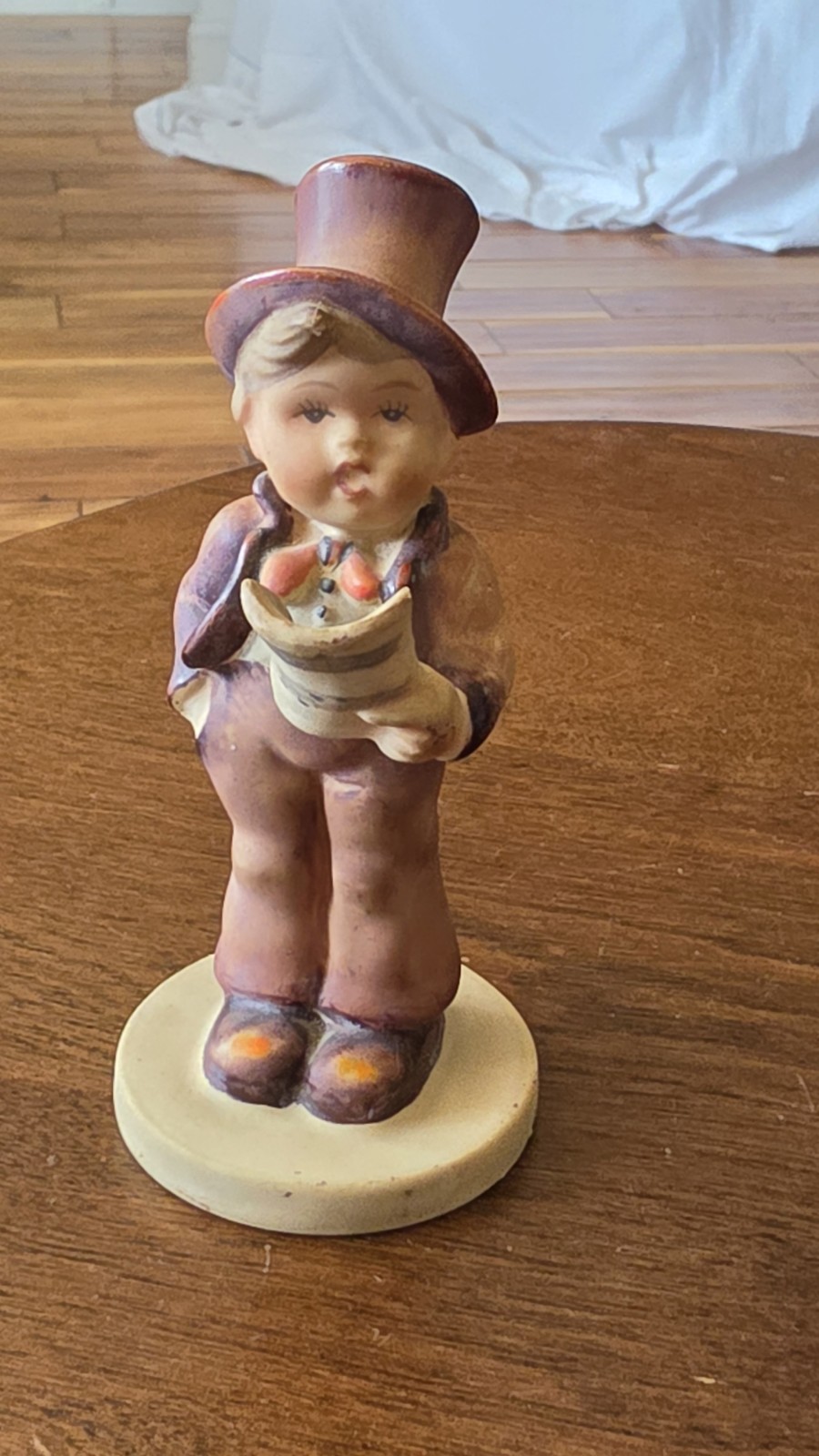 Occupied Japan Hand-Painted Ceramic Boy Figurine Top Hat Scroll, 4.5 in, 1940s