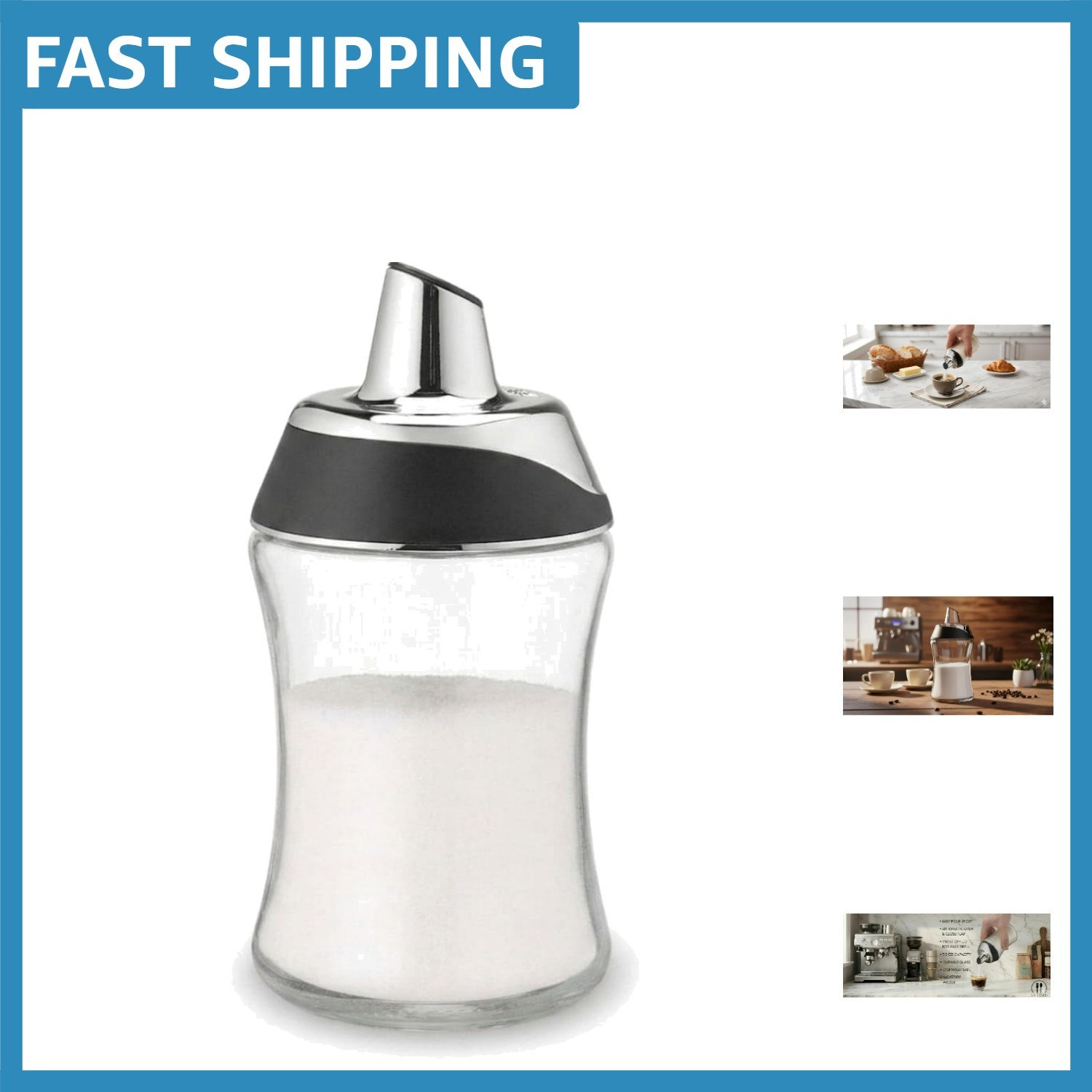Crystal Glass Sugar Dispenser – Mess-Free Pour Spout & Dishwasher Safe