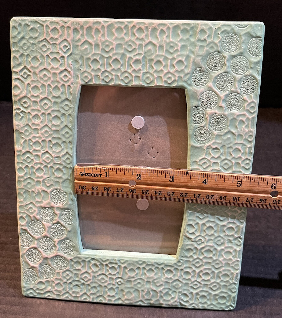 Heavy Pottery Photo Frame textured 7.5”x9.5” holds a 3.5”x 5.5” picture