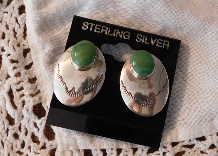 Green Gaspeite Sterling Silver Oval Clip on Earrings Native American