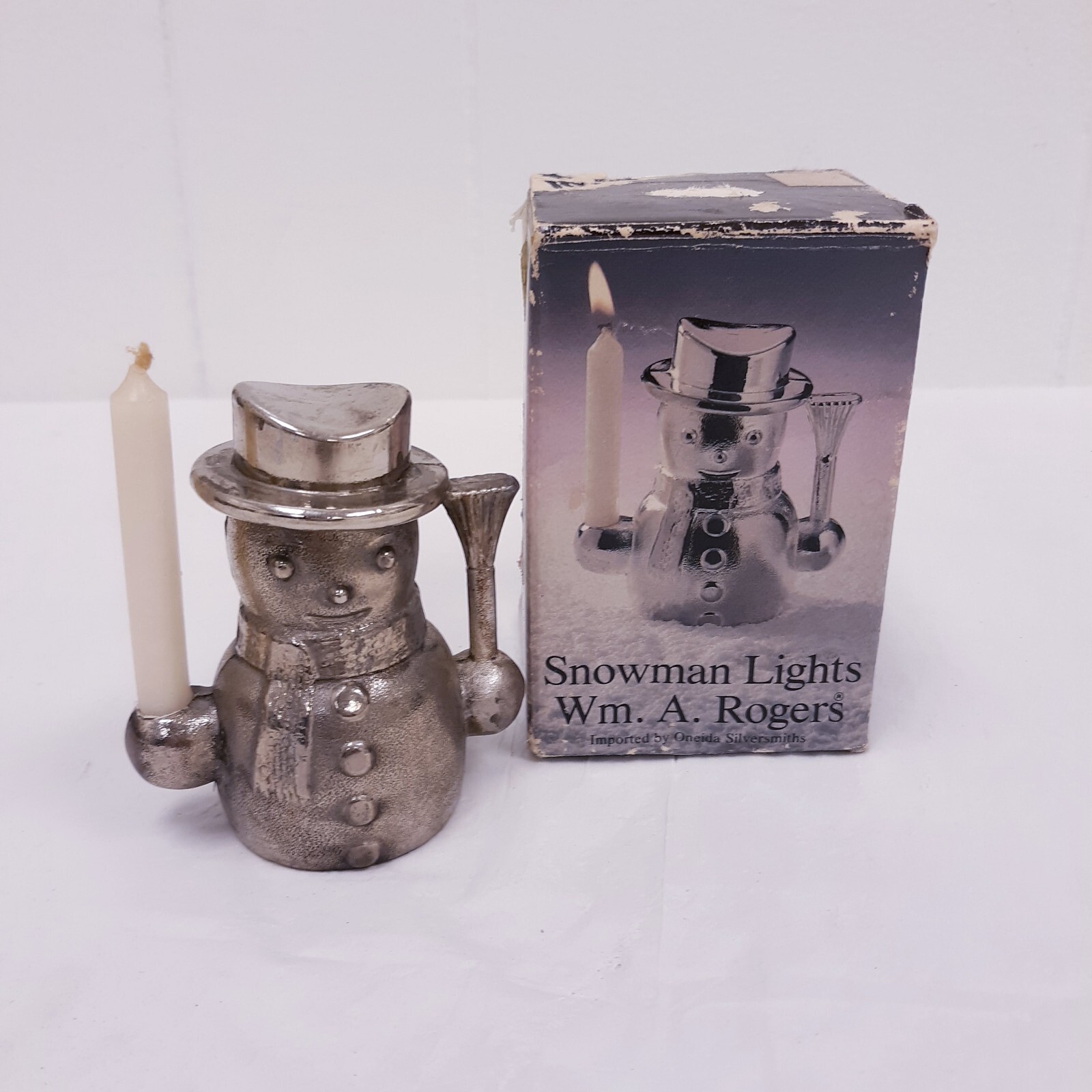 Snowman Lights Mini Candle Holder Vintage Oneida Wm A Rogers Silverplated RARE
