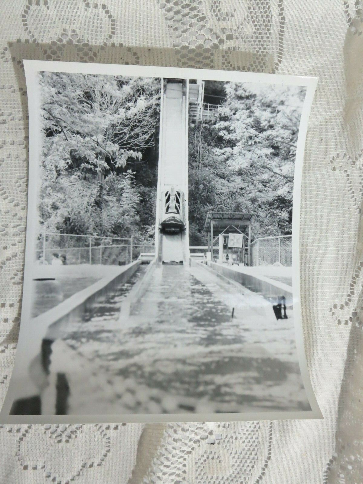 Black & White Photo Sawmill River Log Flume Amusement Ride 1986