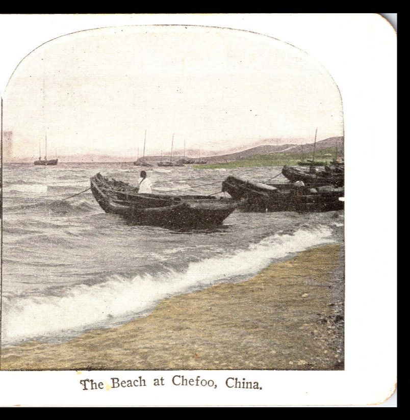 CHINA, The Beach at Chefoo–Stereoview #LA20