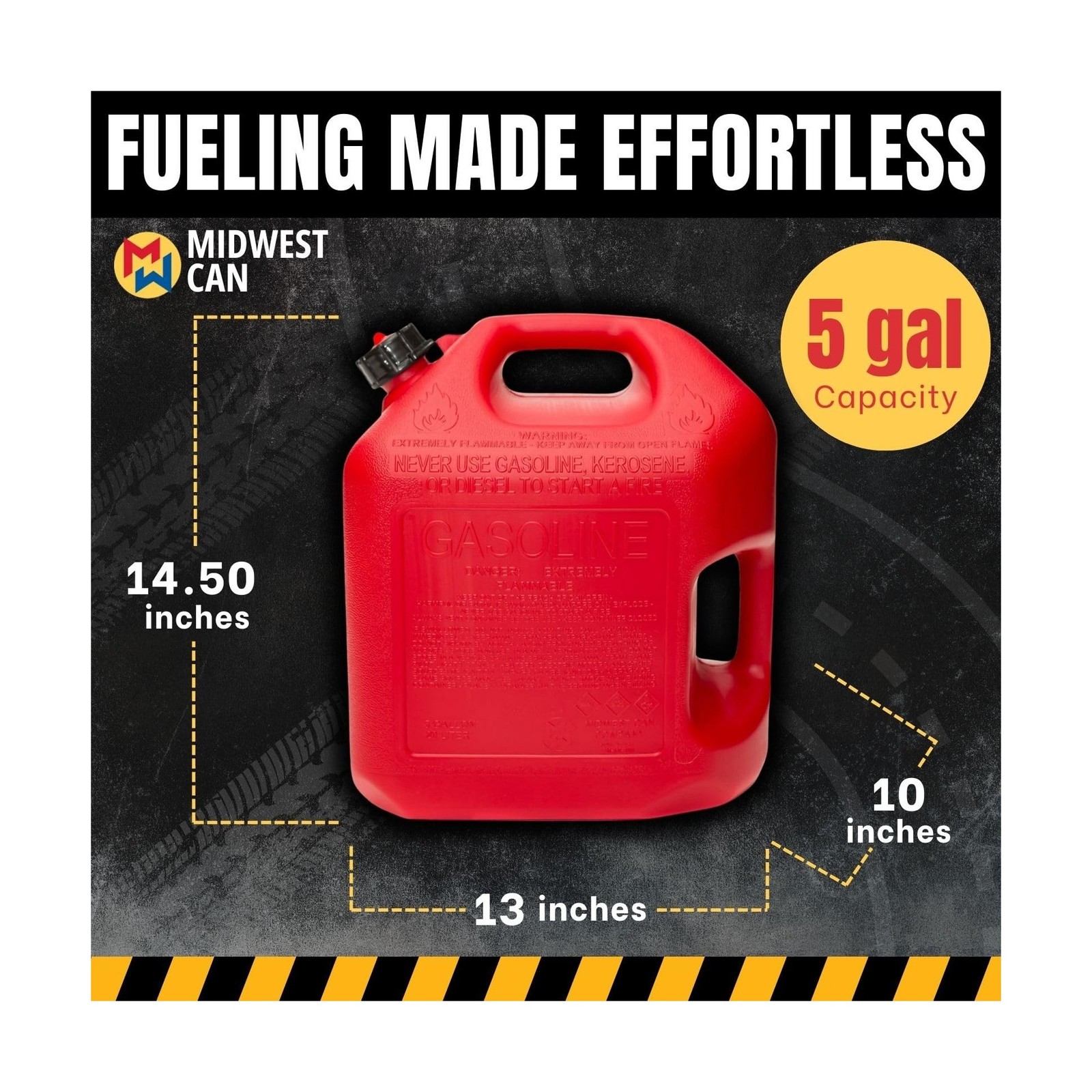 Midwest Can 5610 5 Gallon Gas Can Fuel Container Jugs w/Spout (2 Pack)